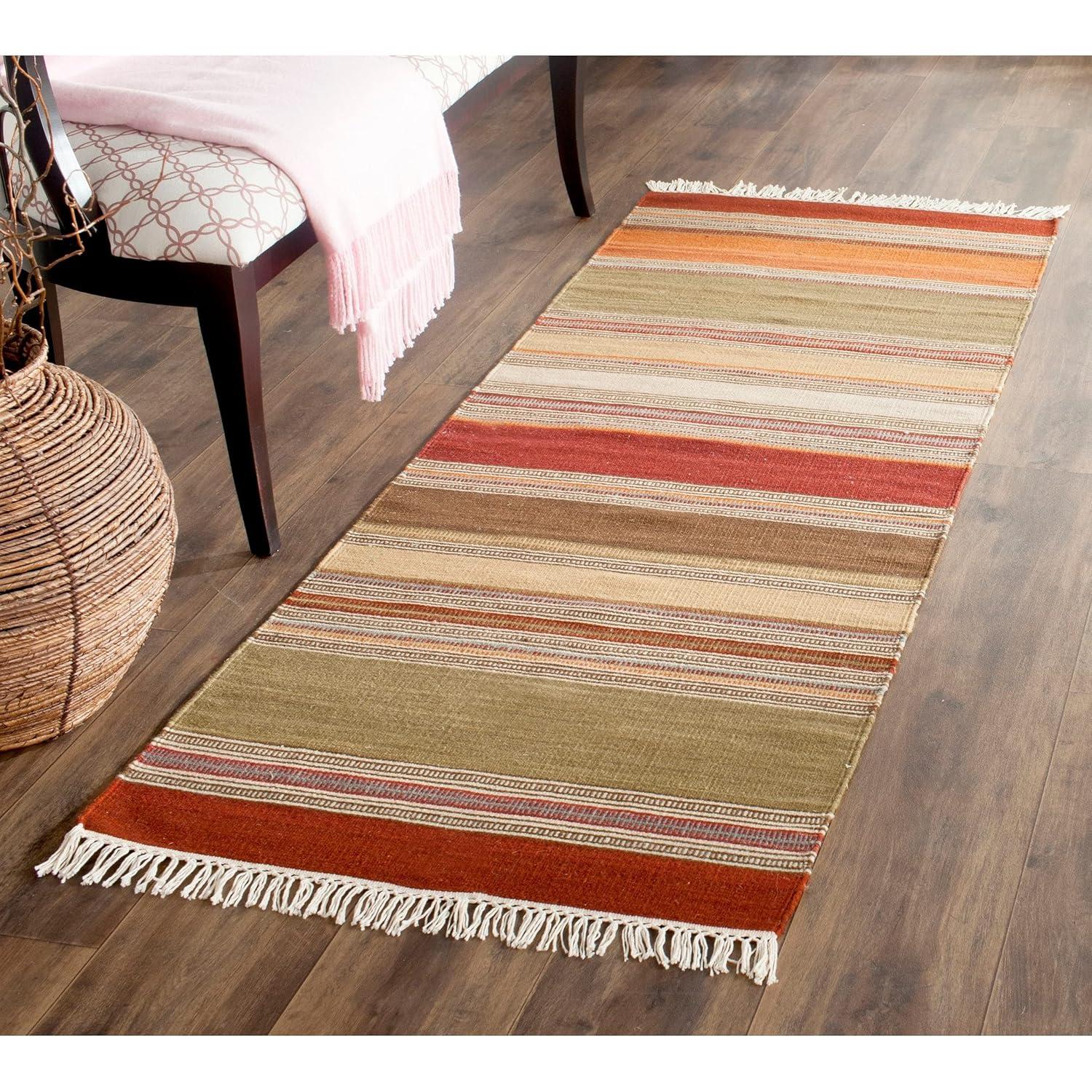SAFAVIEH Striped Kilim STK317A Handwoven Green Rug
