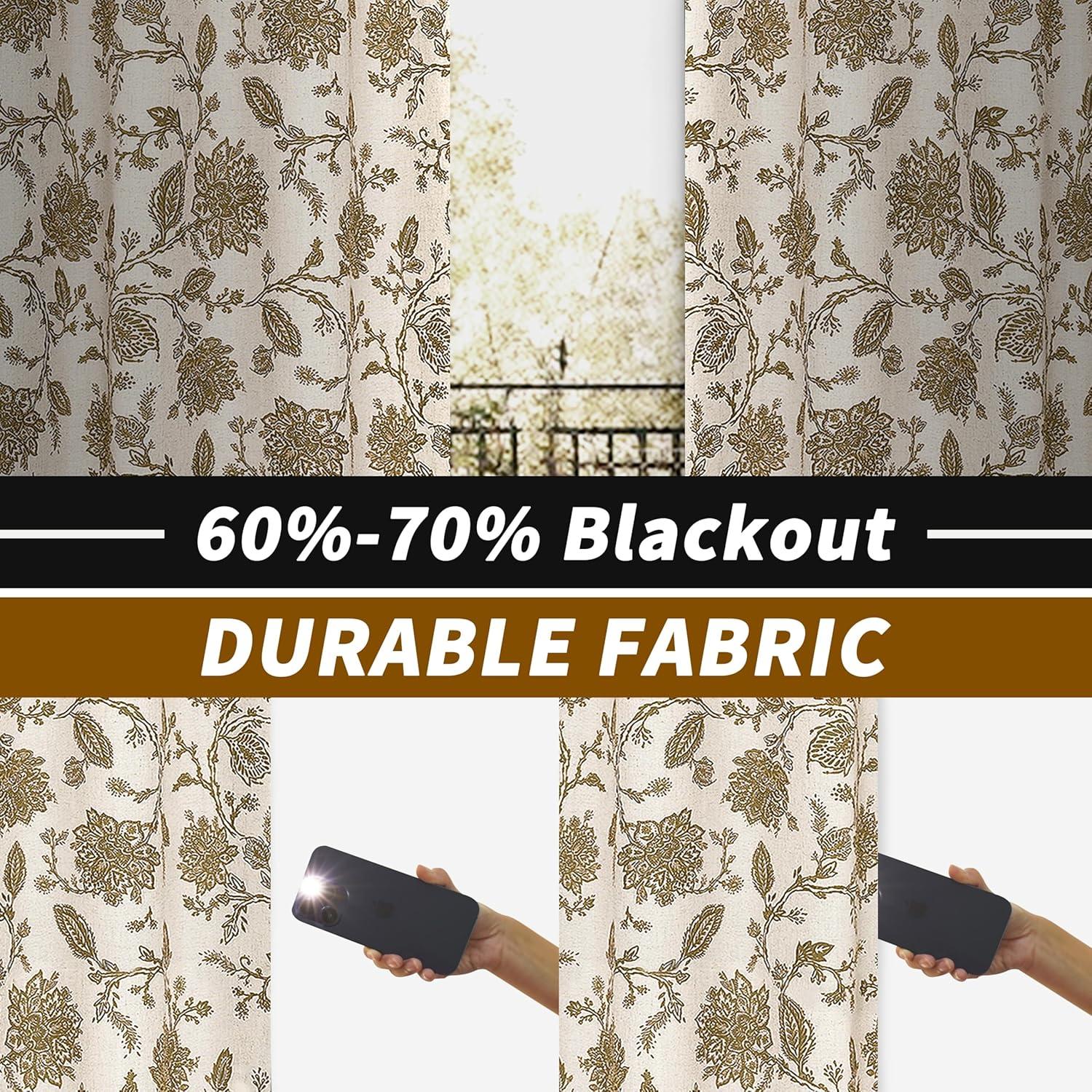DriftAway Freda Jacobean Floral Linen Blend Lined Thermal Insulated Room Darkening Blackout Grommet Window Curtains 2 Layers 2 Panels Each 52 Inch by 63 Inch Taupe Beige