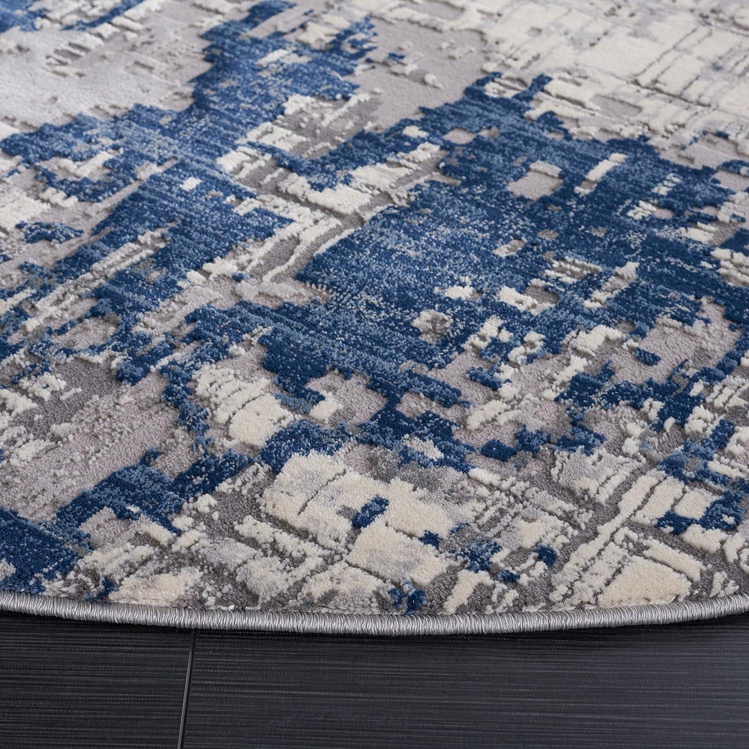SAFAVIEH Meadow Bairre Abstract Area Rug, Ivory Grey/Blue, 6'7" x 6'7" Round