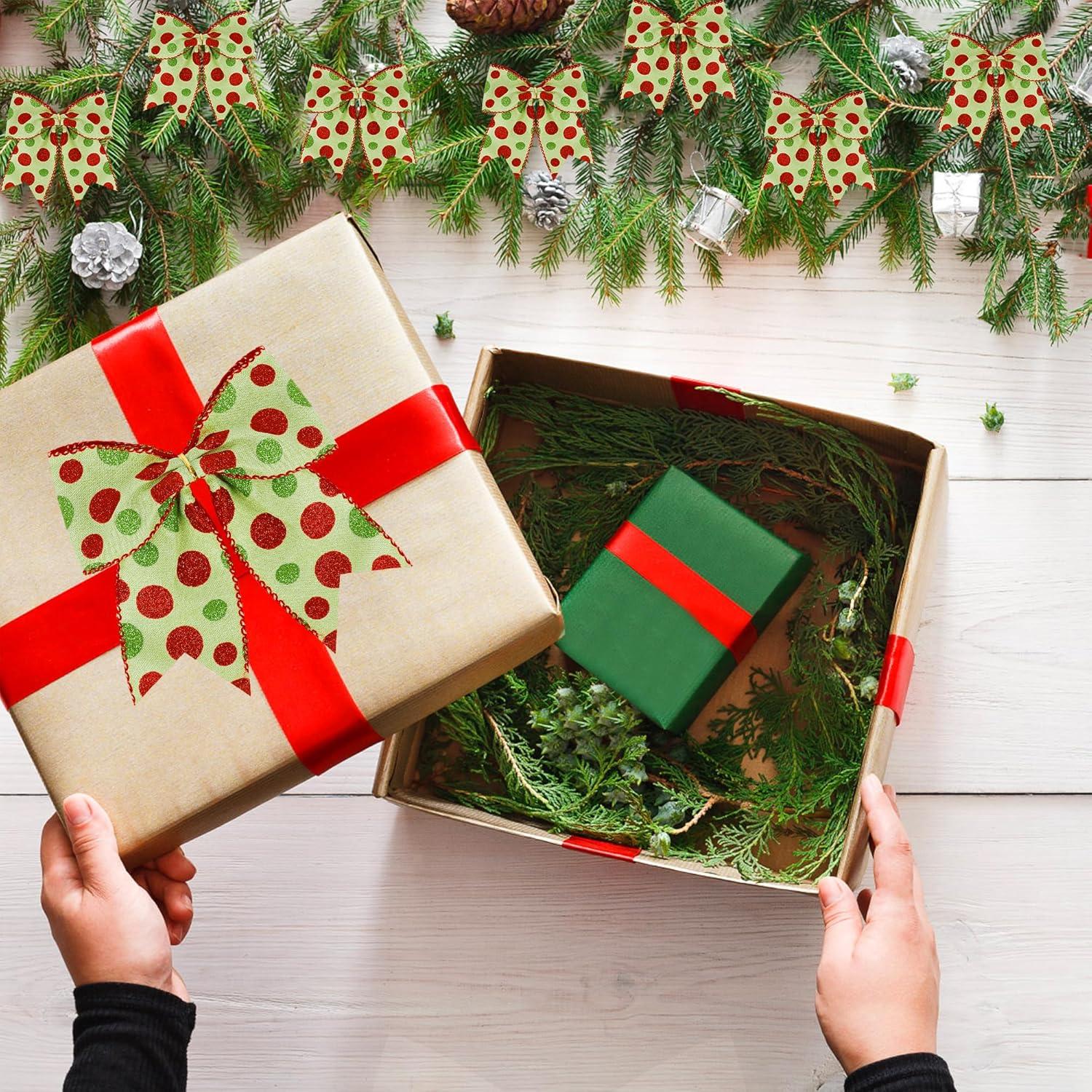 Sandistore Cute Cars 12pcs Christmas Tree Bows Ornaments 6 Inch Large Christmas Wreath Bows Red Green Xmas Tree Bows Christmas Glitter Dot Bows Ribbons Decoration For Garland Diamonds for Crafts