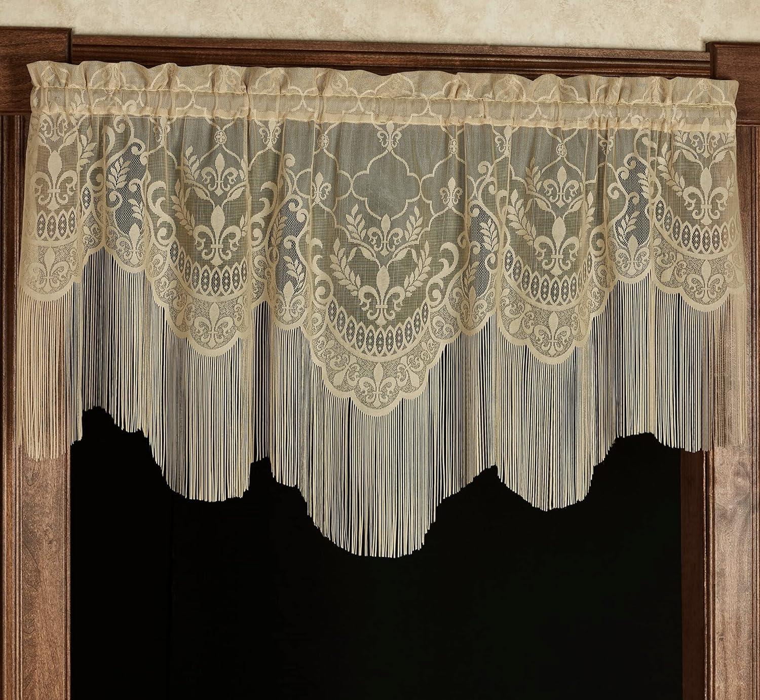 Victorian Fleur de Lis Lace Window Treatment Scalloped Valance 56 x 23 Inches