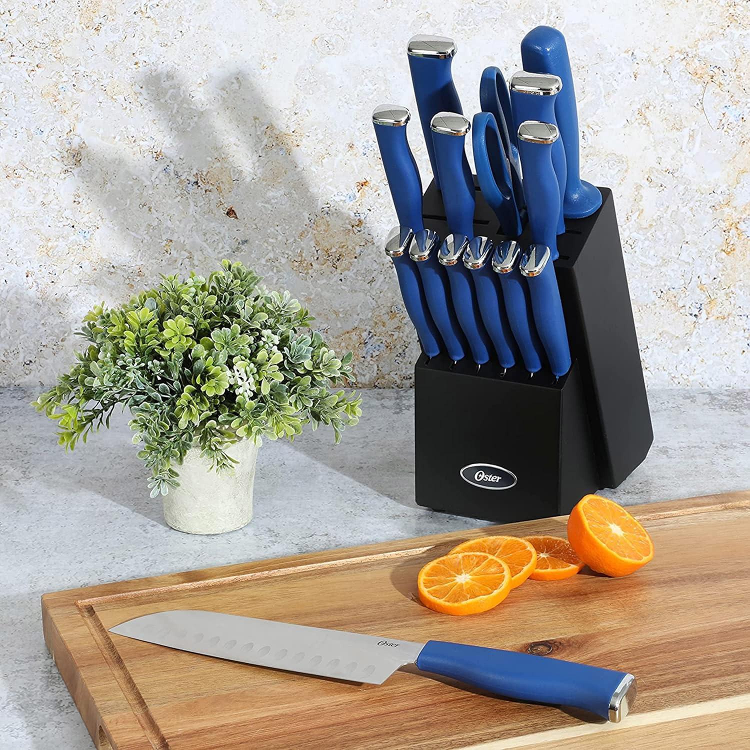 Oster Langmore 15 Piece Stainless Steel Blade Cutlery Set in Dark Blue