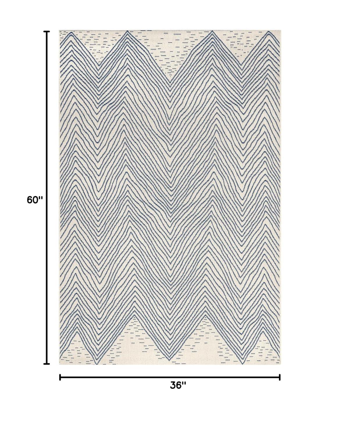 Dunham Abstract Indoor/Outdoor Area Rug for Living Room Patio Deck Front Porch Kitchen, Blue/Ivory
