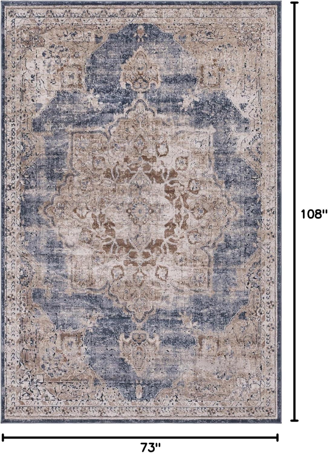 Beige & Light Blue Easy-Care Stain-Resistant Synthetic Area Rug, 6' x 9'