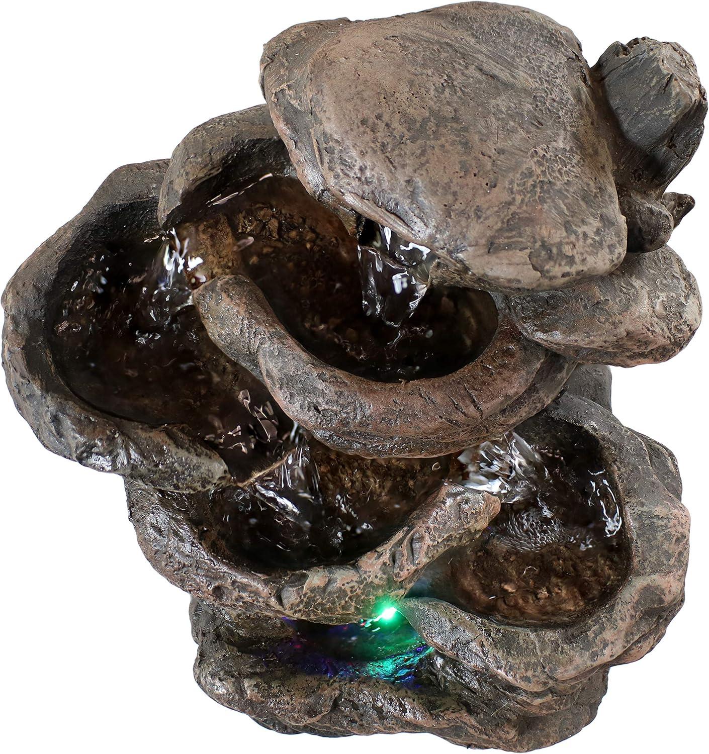 Rock Falls Rustic Resin Tabletop Fountain with Colored LED Lights