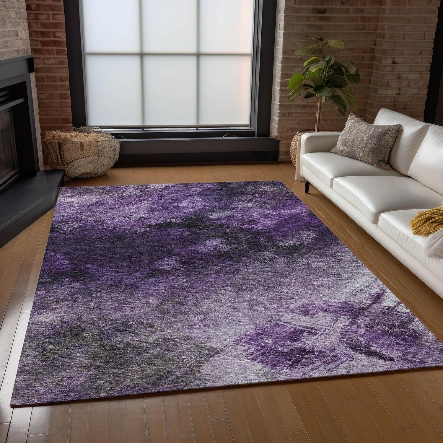 Purple Rectangular Synthetic Washable Area Rug 3' x 5'