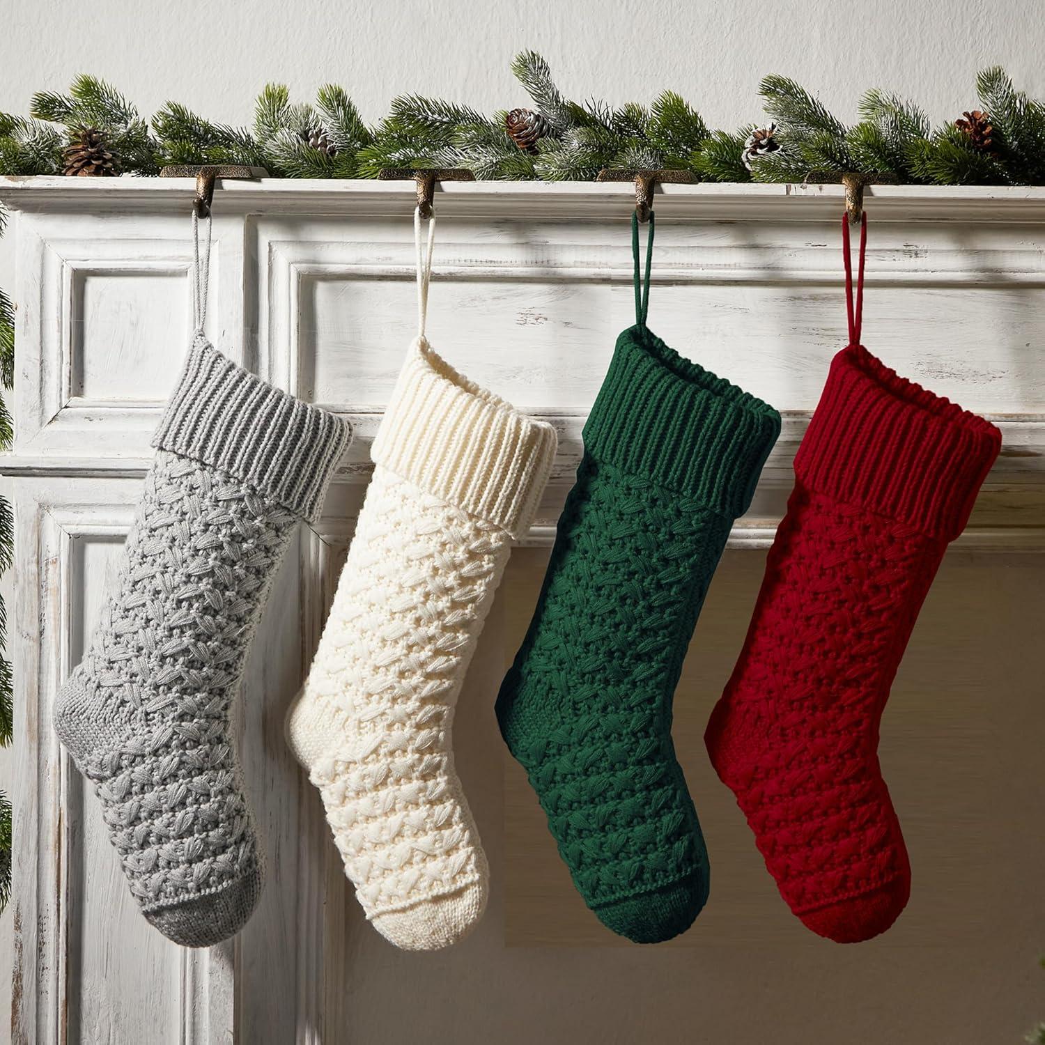 Cable Christmas Stockings, Large Size Fireplace Hanging Stockings for Christmas tions (Large/18in, Grey 4 Pack)