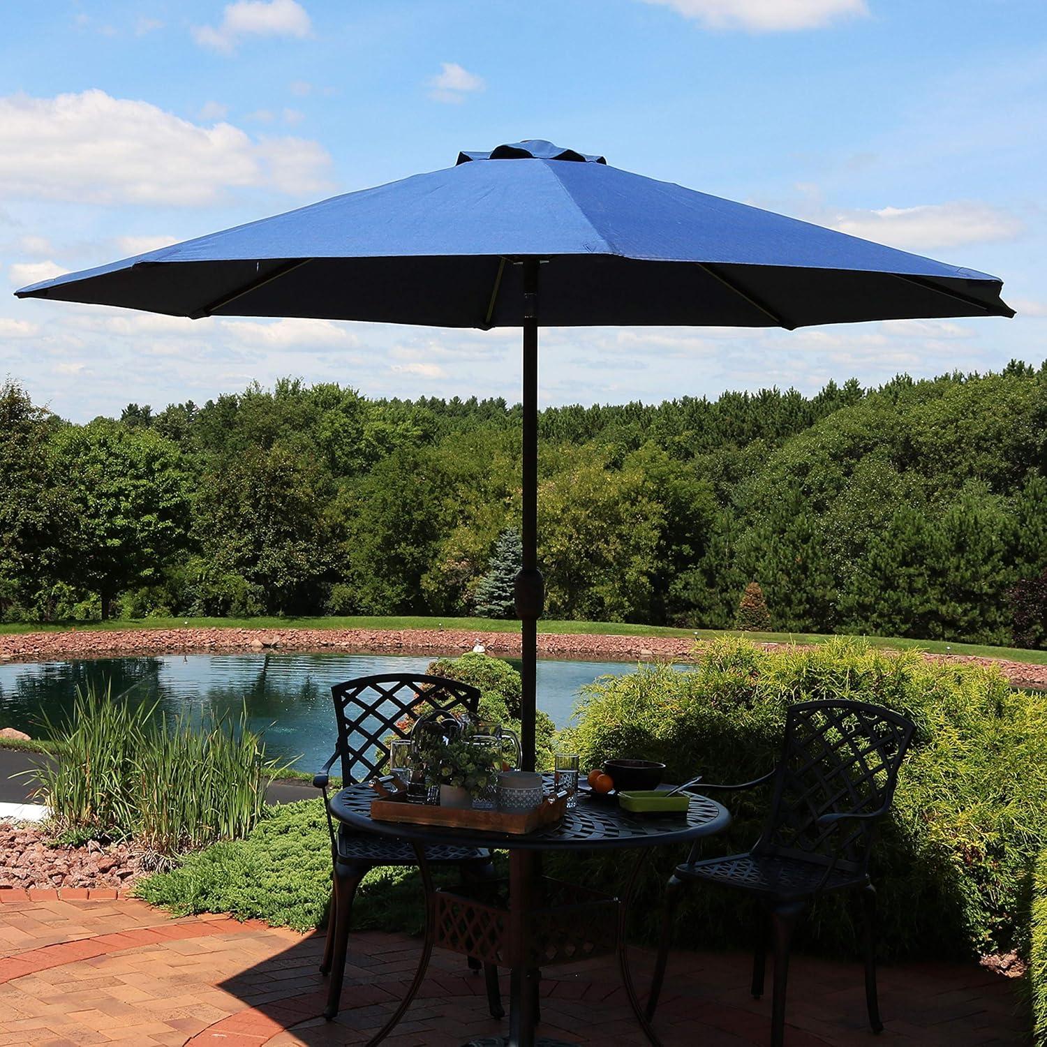 Sunnydaze Outdoor Aluminum Patio Umbrella with Fade-Resistant Canopy and Auto Tilt and Crank - 9' - Navy Blue