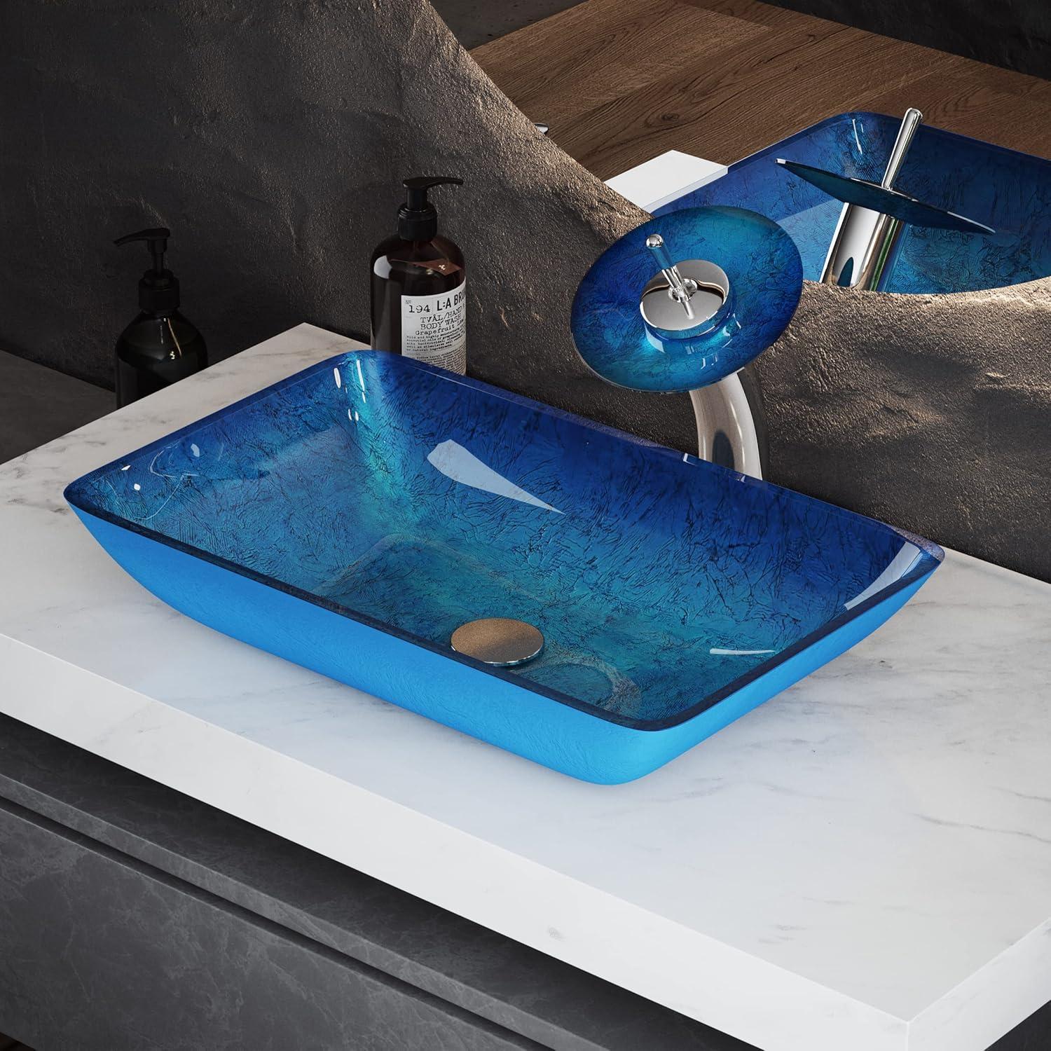 Cascade Rectangular Glass Vessel Sink with Faucet