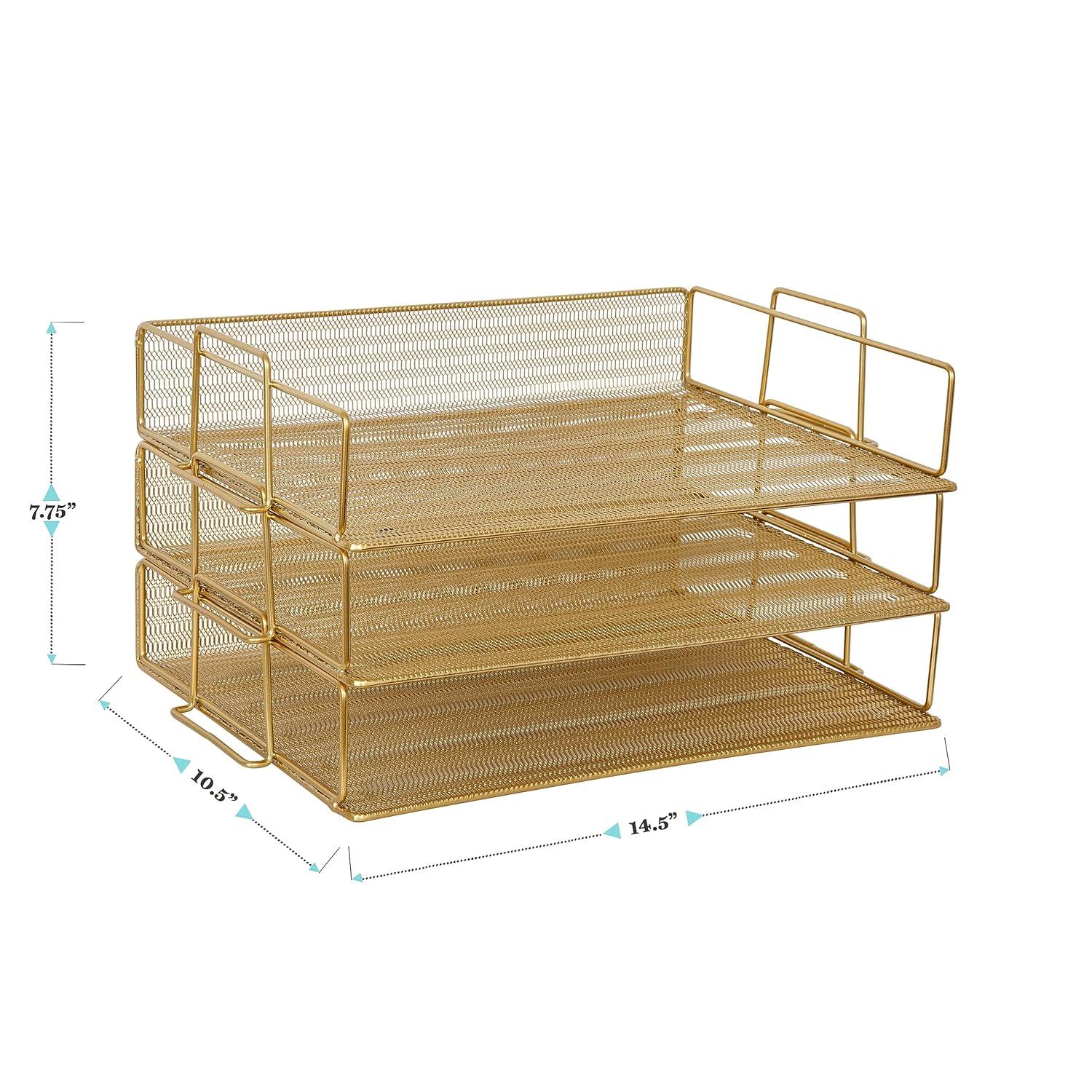 Thomas Martha Stewart Steel Mesh 3 Tier Stackable Desktop Letter Tray and File Organizer