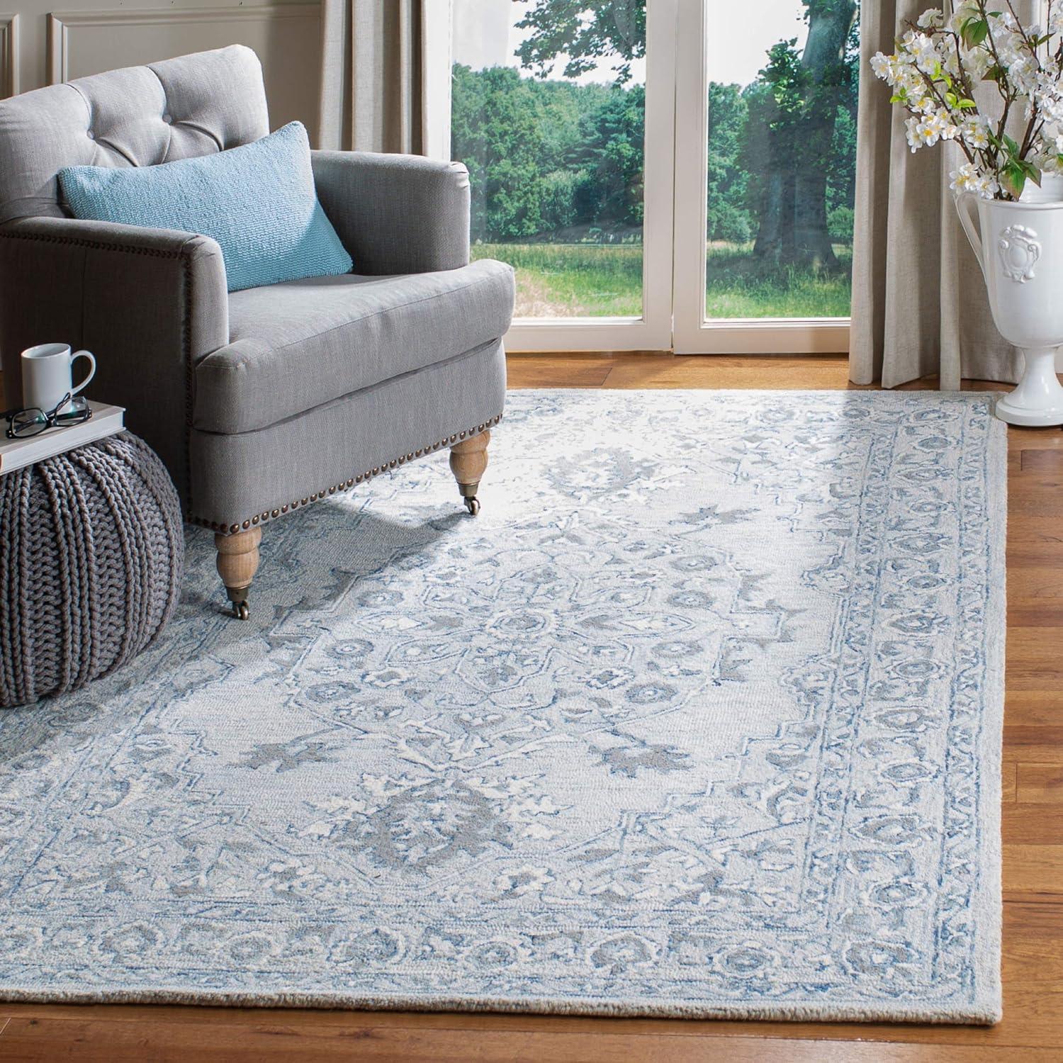 Hand-Tufted Elegance Light Blue & Ivory Wool Area Rug, 8' x 10'