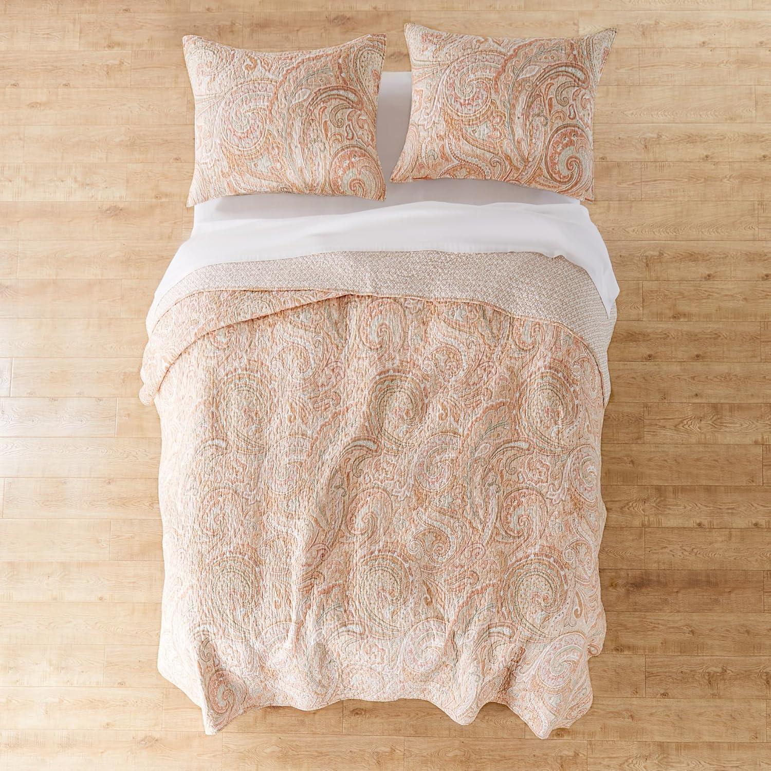Spruce Coral Quilt Set - One King Quilt and Two King Shams - Levtex Home