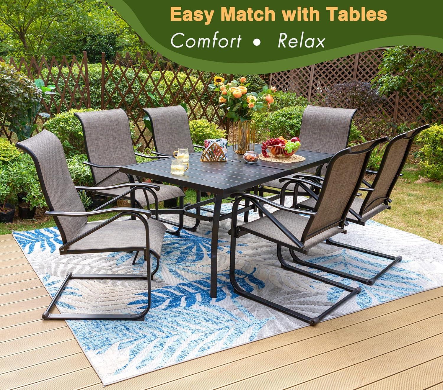 Gray Textilene Fabric High Back Outdoor Dining Chairs with Steel Frame
