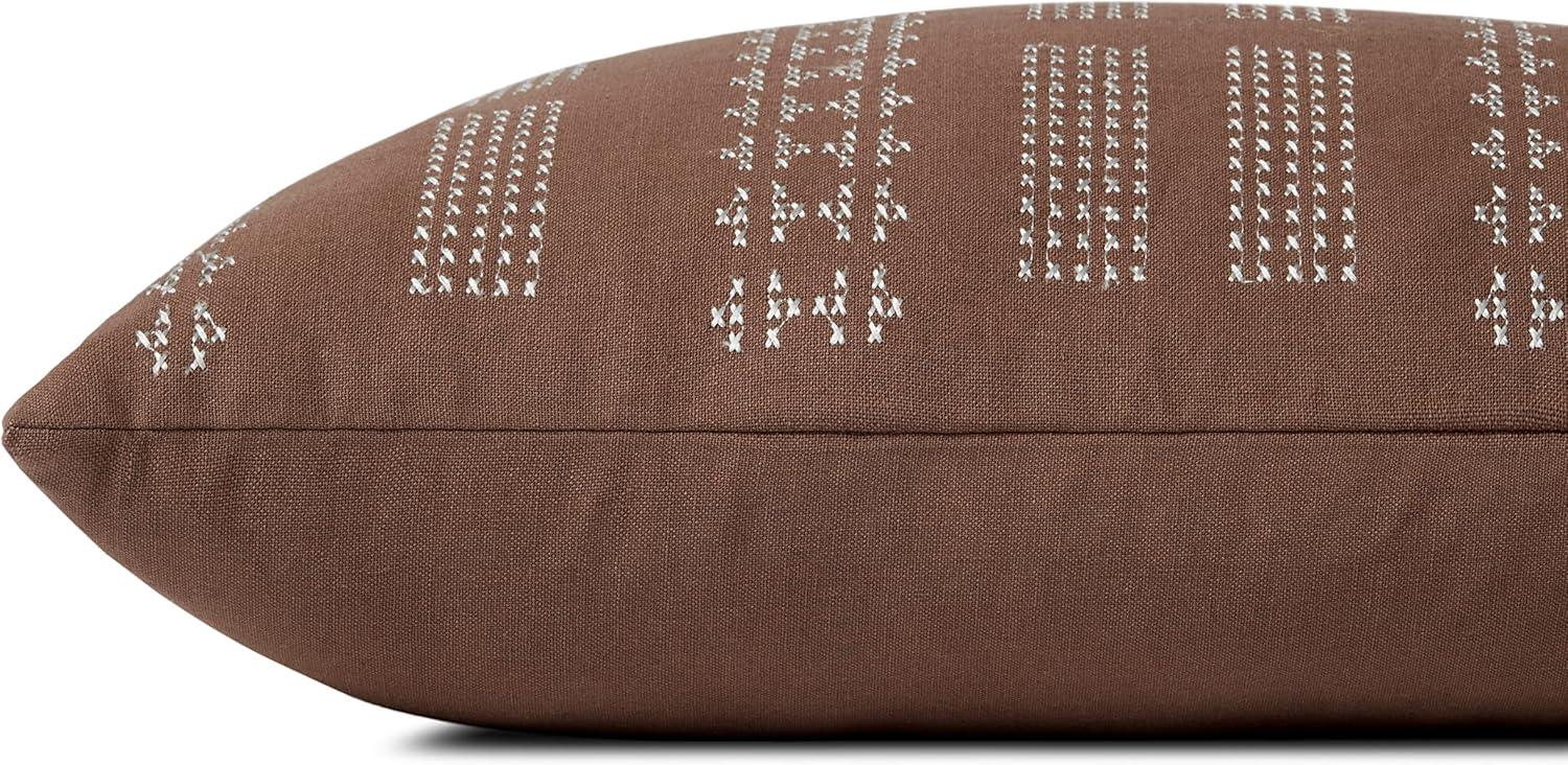 Brown Rectangular Cotton Embroidered Lumbar Pillow