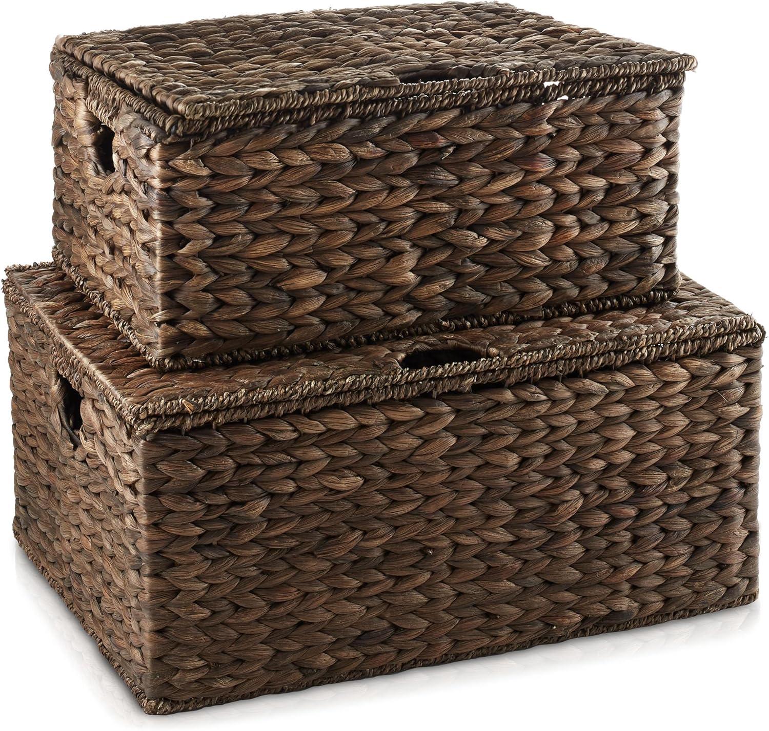 Casafield Casafield Water Hyacinth Rectangular Storage Baskets with Lids (Medium and Large)