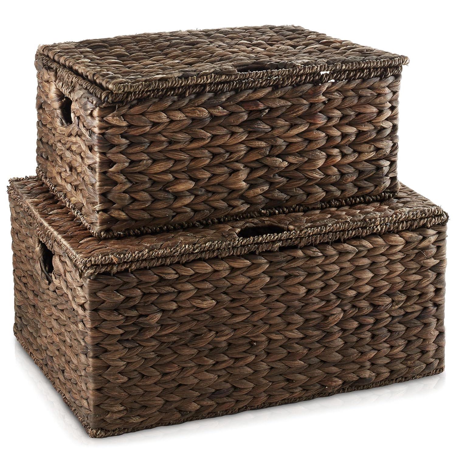 Casafield Casafield Water Hyacinth Rectangular Storage Baskets with Lids (Medium and Large)