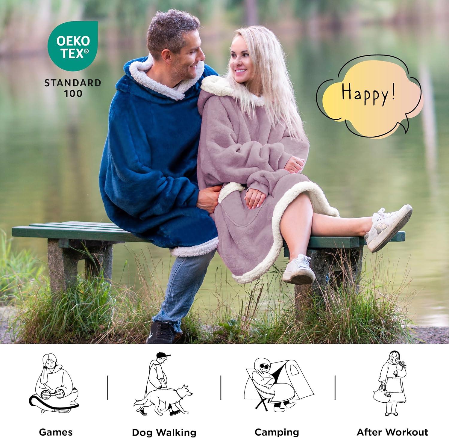 Bedsure Bedsure Blanket Hoodie - Sherpa Wearable Blankets For Women & Kids As Gifts For Women Men, Christmas Gifts Sweatshirt Blanket