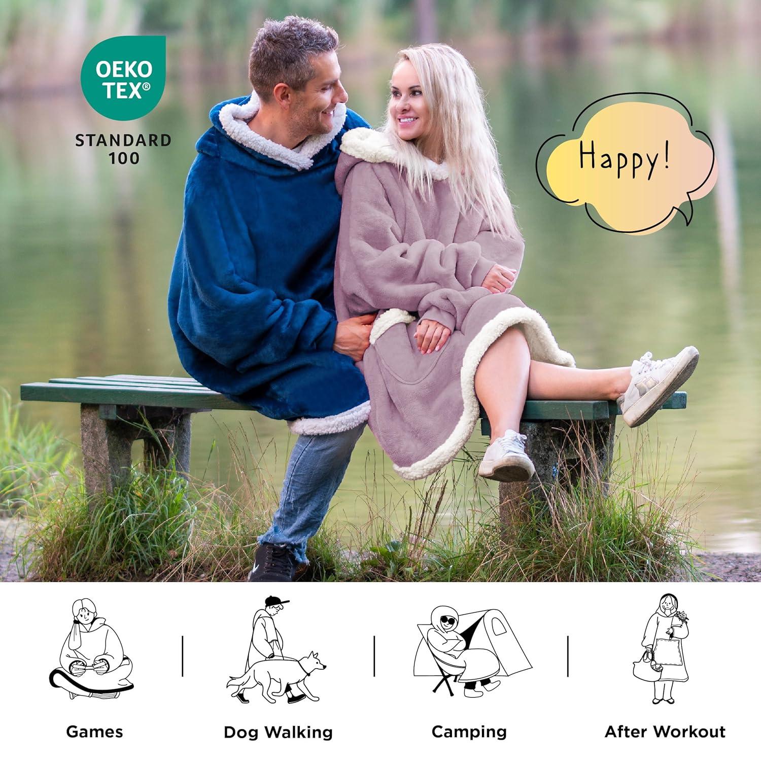 Bedsure Bedsure Blanket Hoodie - Sherpa Wearable Blankets For Women & Kids As Gifts For Women Men, Christmas Gifts Sweatshirt Blanket