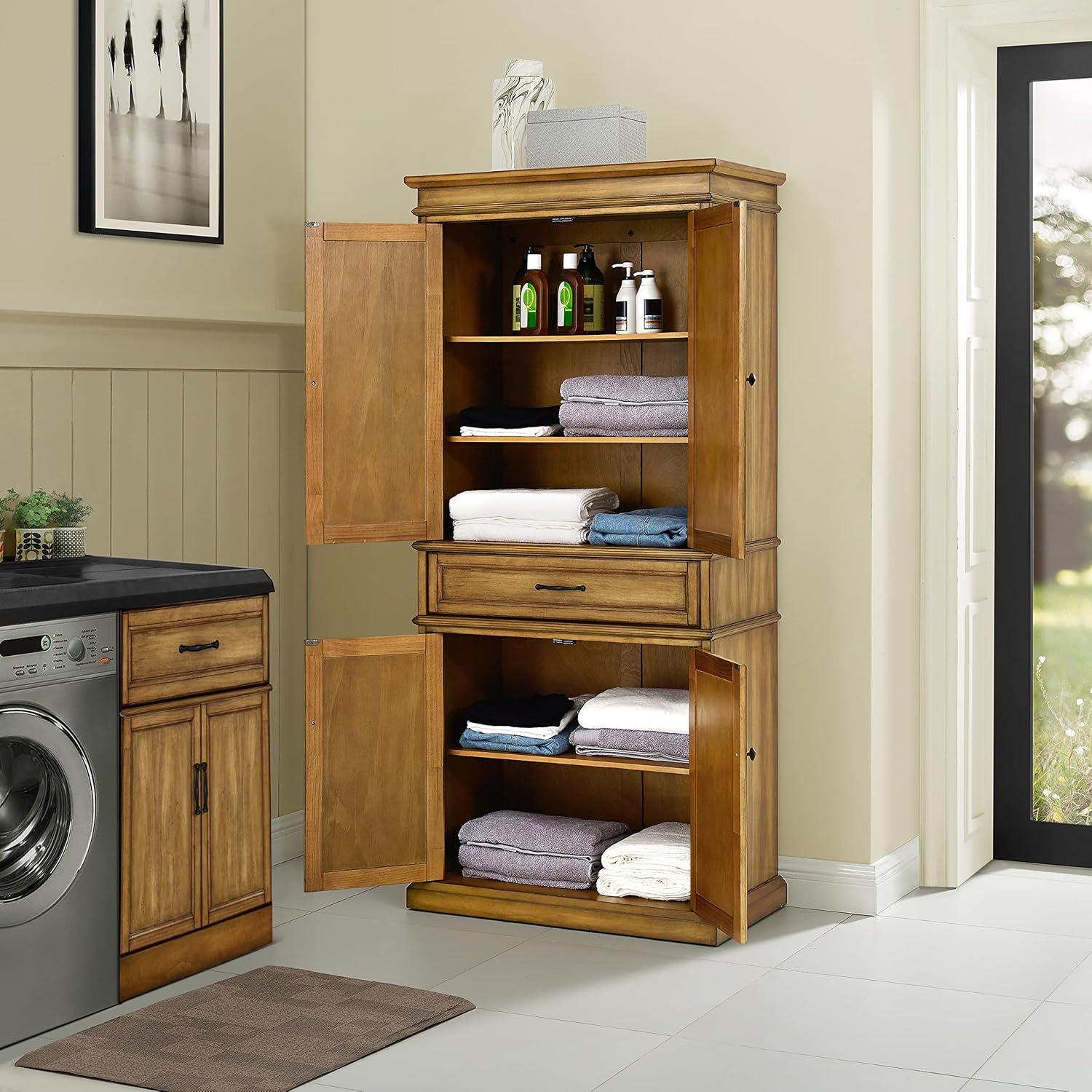 Parsons Pantry Storage Wood/Mahogany - Crosley: Adjustable Shelving, Drawer, Traditional Style
