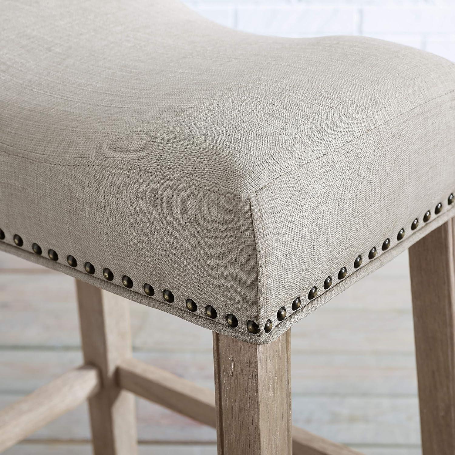 Roundhill Furniture CoCo Upholstered Backless Saddle Seat Counter Stools 24 height, Tan, Set of 2