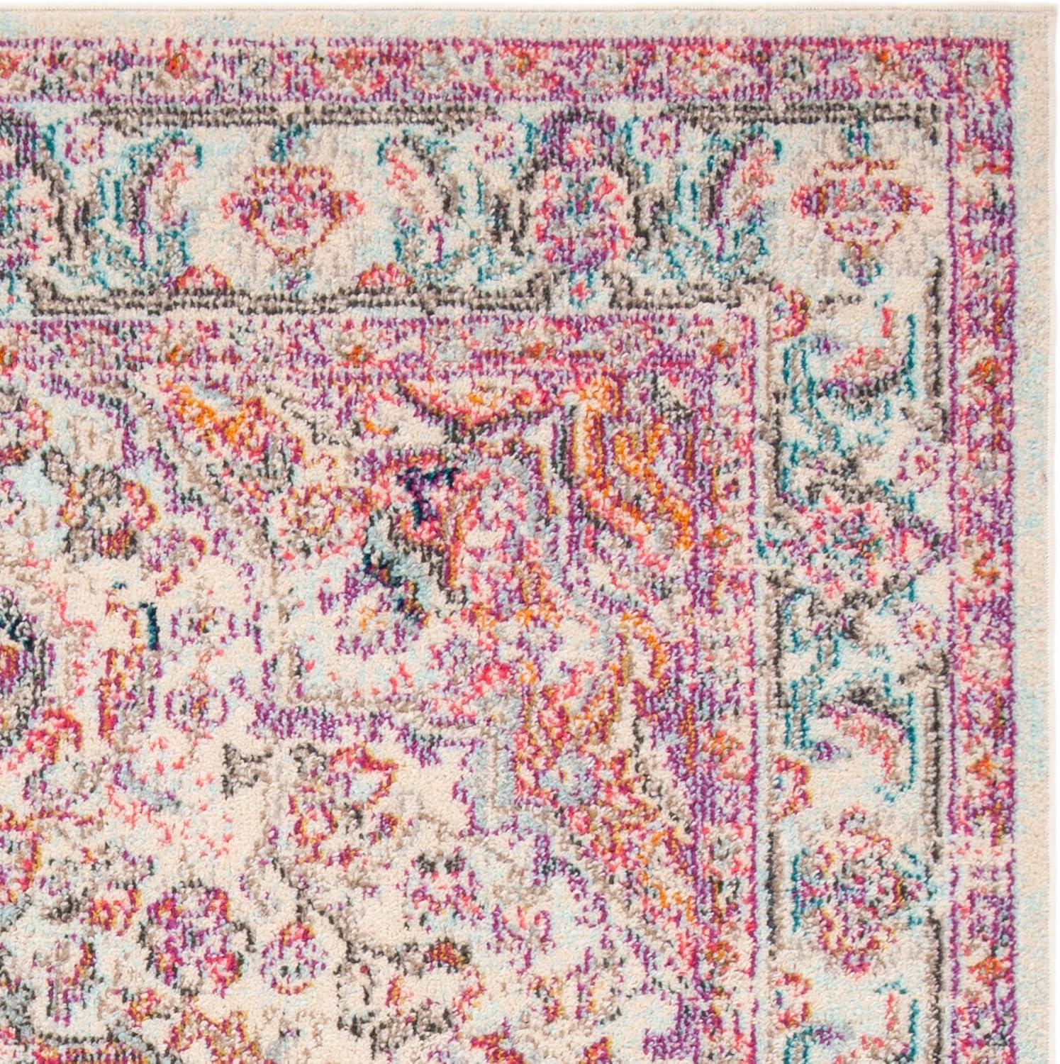 Handmade Beige and Fuchsia 8' x 10' Synthetic Area Rug