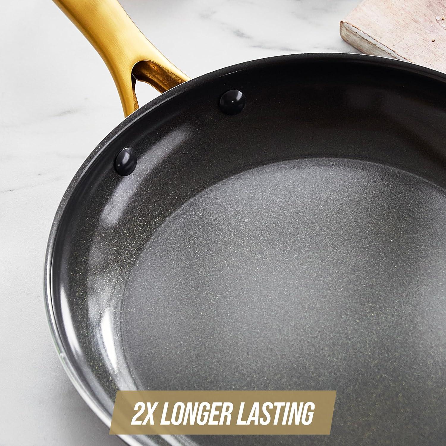 Black Cast Iron Frying Pan with Gold Ceramic Coating Handle