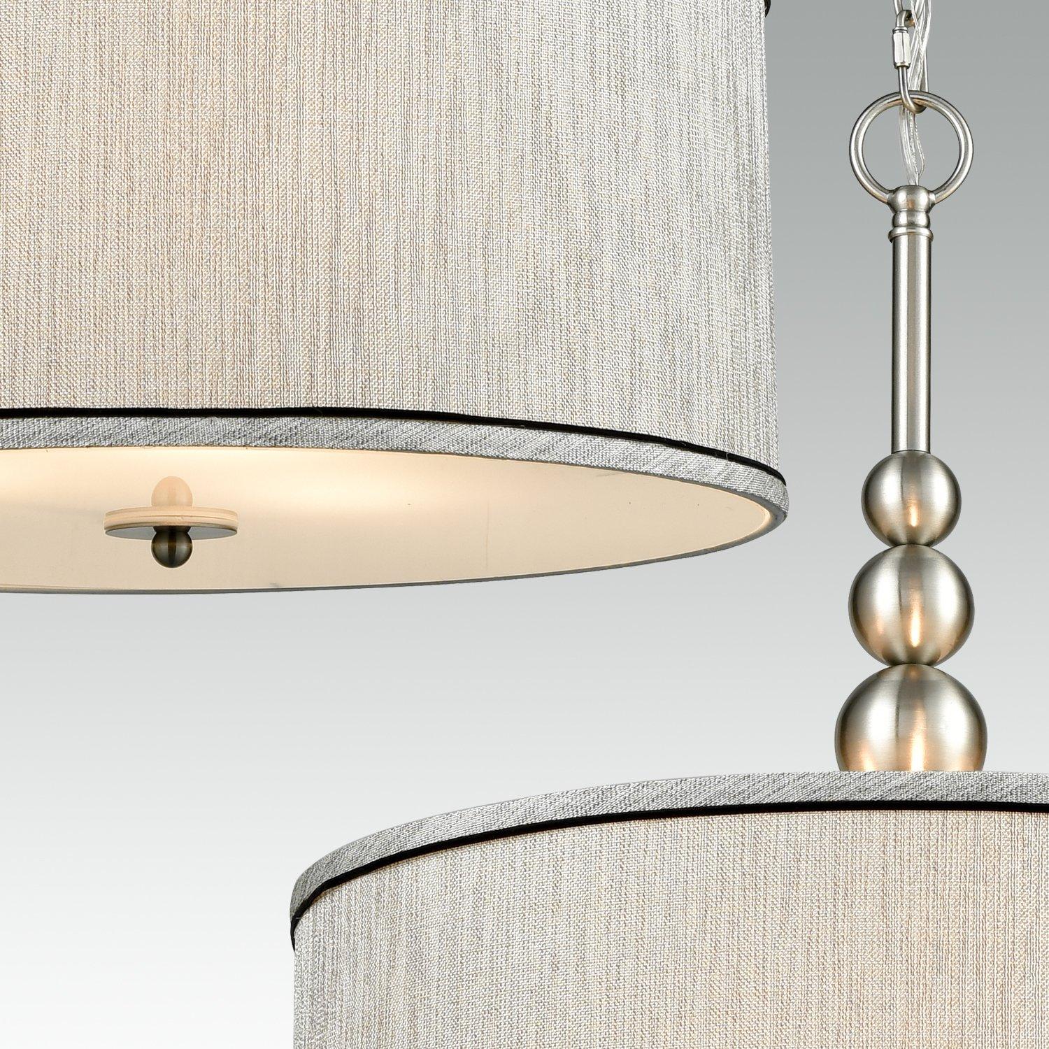 Claxy 3-Light Brushed Nickel Pendant Light with Drum Grey Linen Shade