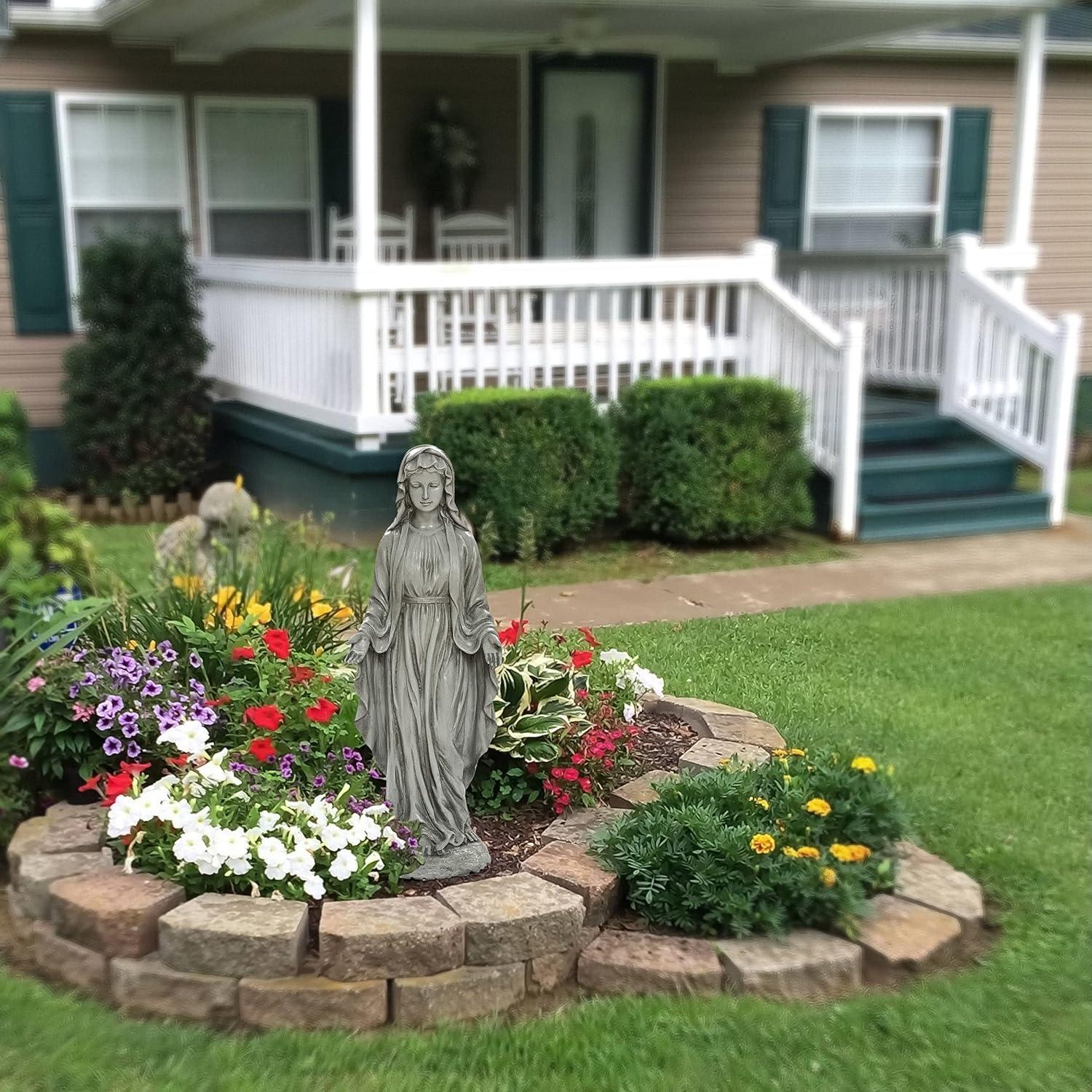 Luxen Home Gray MgO Virgin Mary Garden Statue