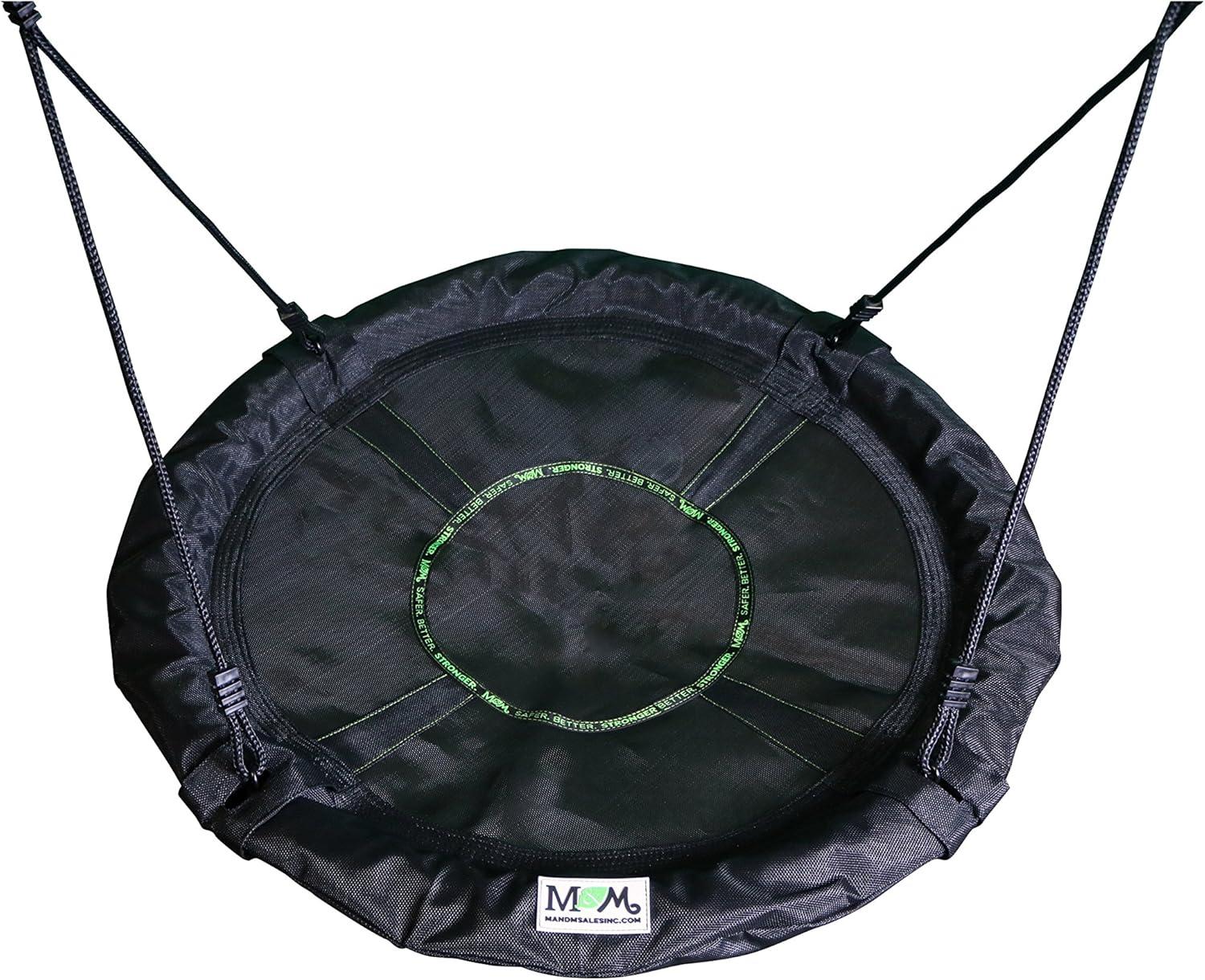 M&M Sales Enterprise Adventure Fabric Black Disc Swing Saucer Seat, Ropes with Mounting Hangers and Chains