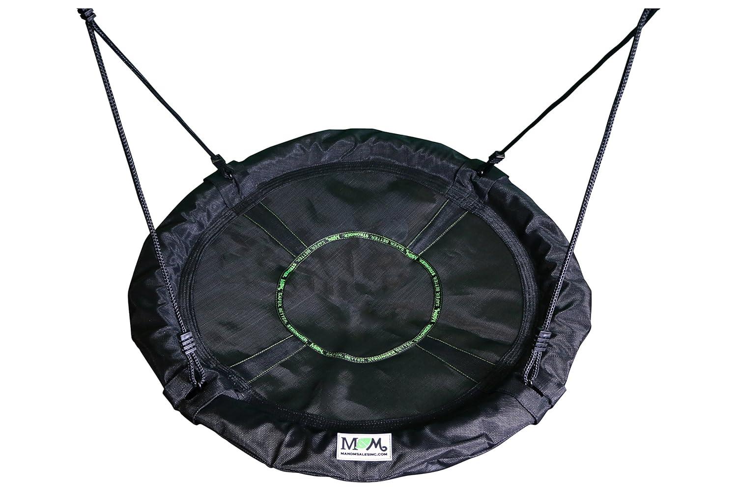 M&M Sales Enterprise M&M Sales Enterprise Adventure Fabric Black Disc Swing Saucer Seat, Ropes with Mounting Hangers and Chains