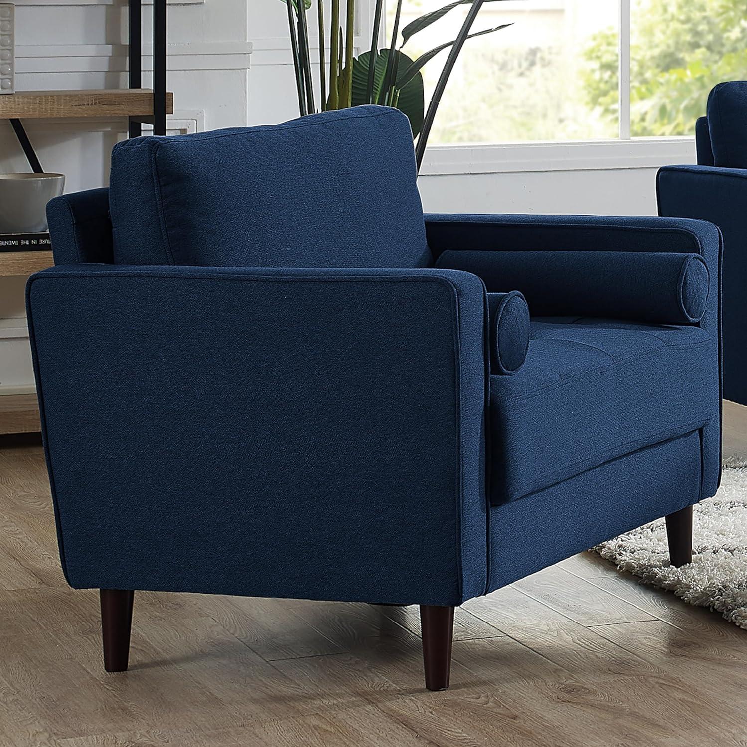 Elegant Navy Blue Microfiber Accent Chair with Wood Legs