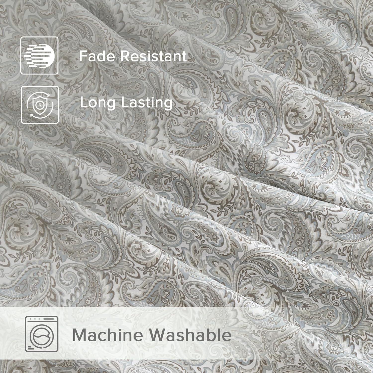 Comfort Spaces 100% Cotton King Sheet Set4-Pieces Gray Paisley Lightweight Breathable All Season Cozy Sheet Set