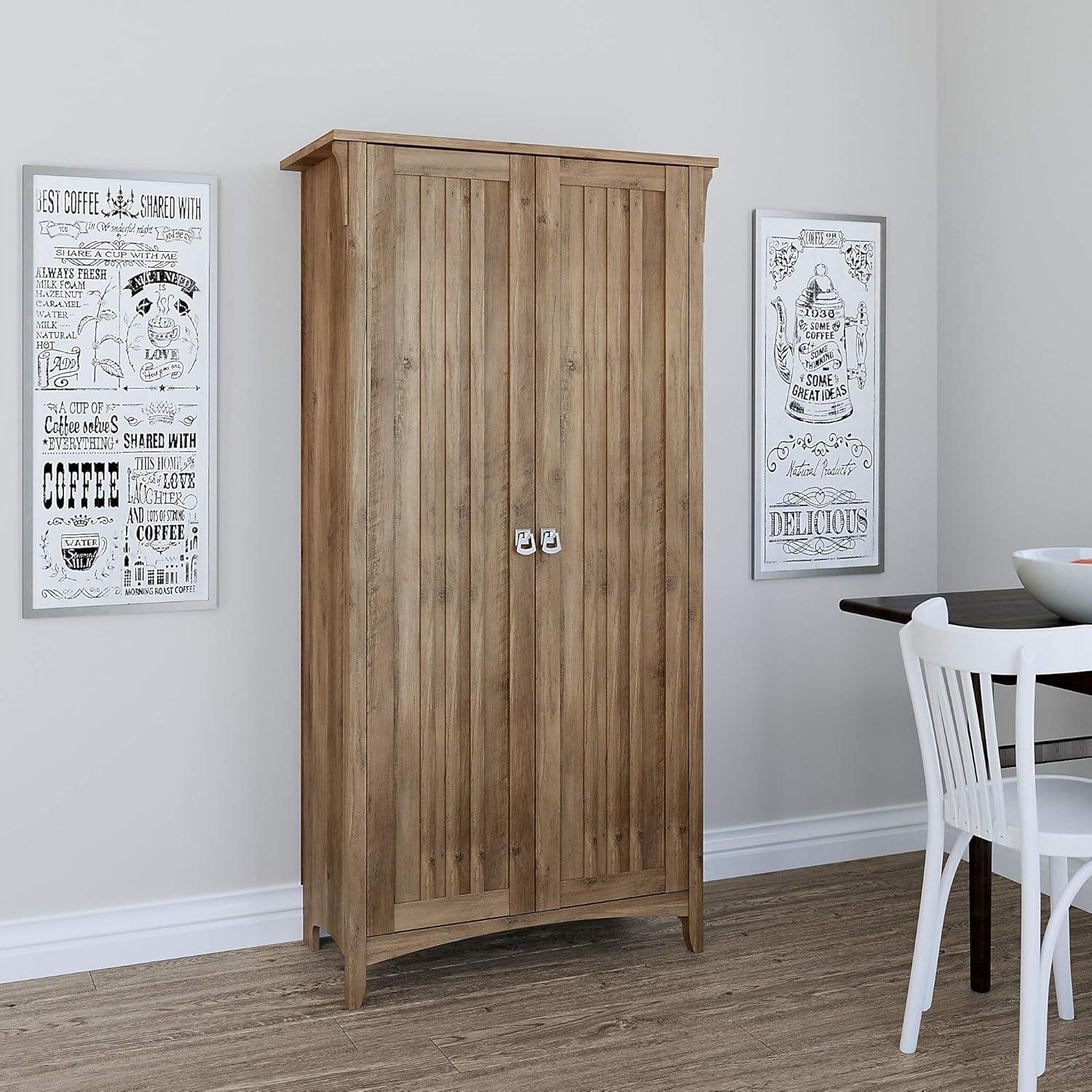 Transitional Reclaimed Pine Kitchen Pantry Cabinet in Brown