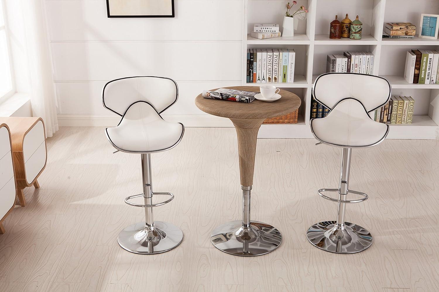 BestOffice Modern Round White Faux Leather Adjustable 360° Swivel Bar/Office Swivel Chair Two-Piece Set