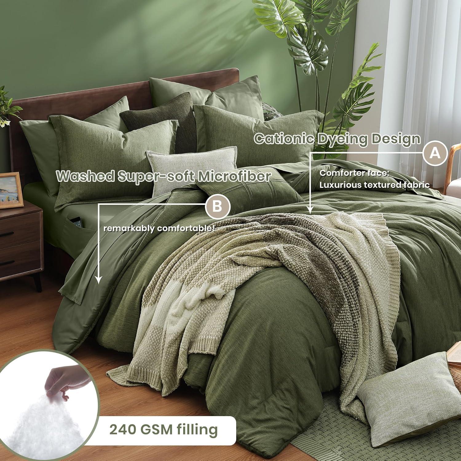 Olive Green Full Microfiber Reversible Bed in a Bag Set