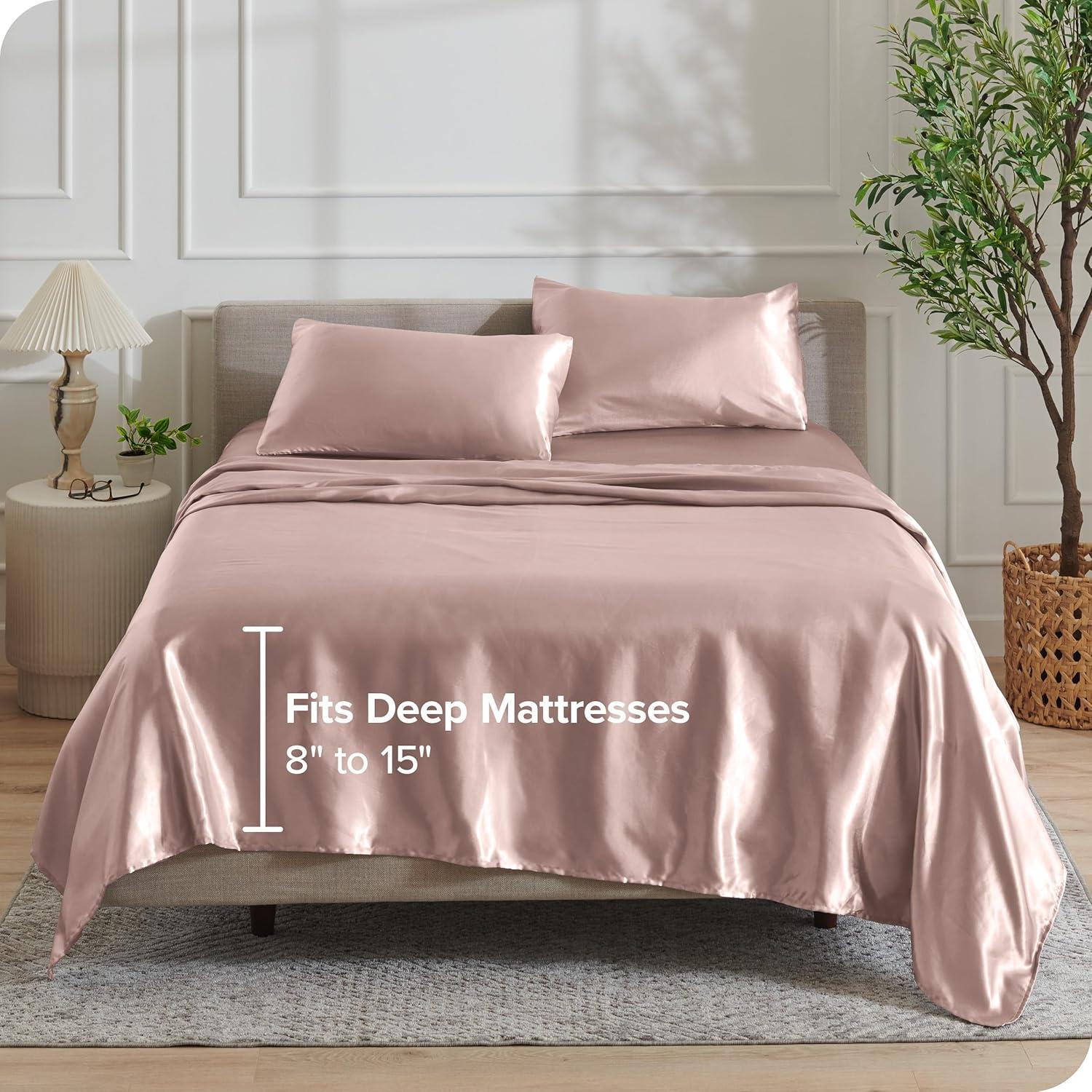 Twin XL Blush Luxury Poly Satin Sheet Set by Bare Home