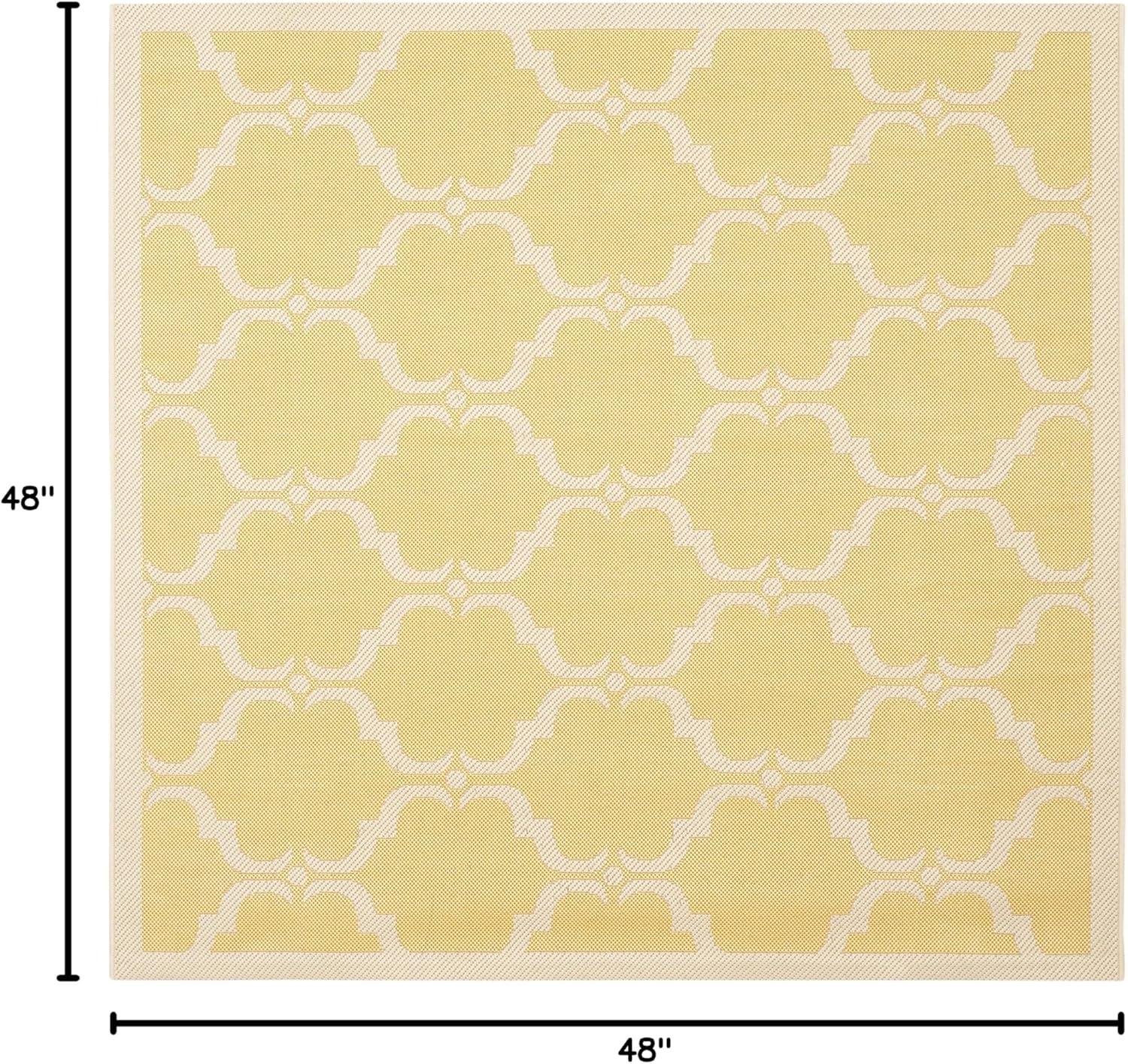 SAFAVIEH Courtyard Estelle Geometric Indoor/Outdoor Area Rug, Yellow/Beige, 4' x 4' Square