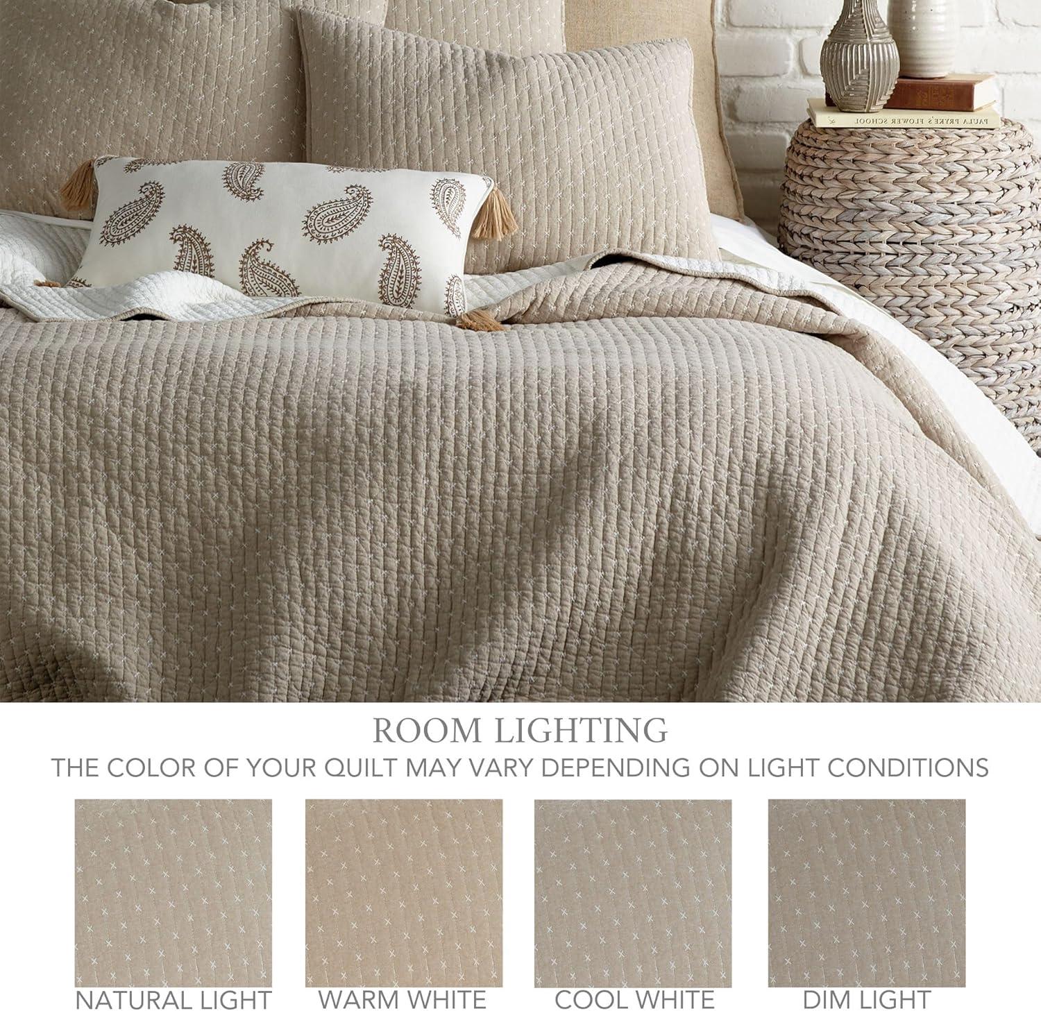 Cross Stitch Taupe Twin Quilt Set