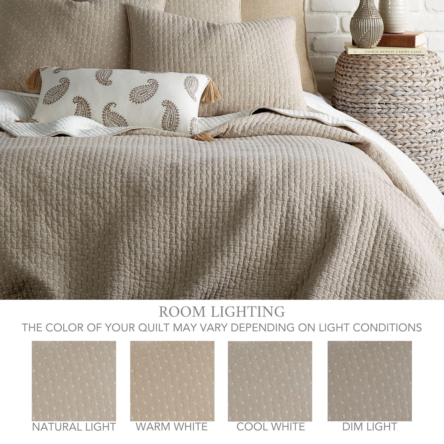 Cross Stitch Taupe Full/Queen Quilt Set