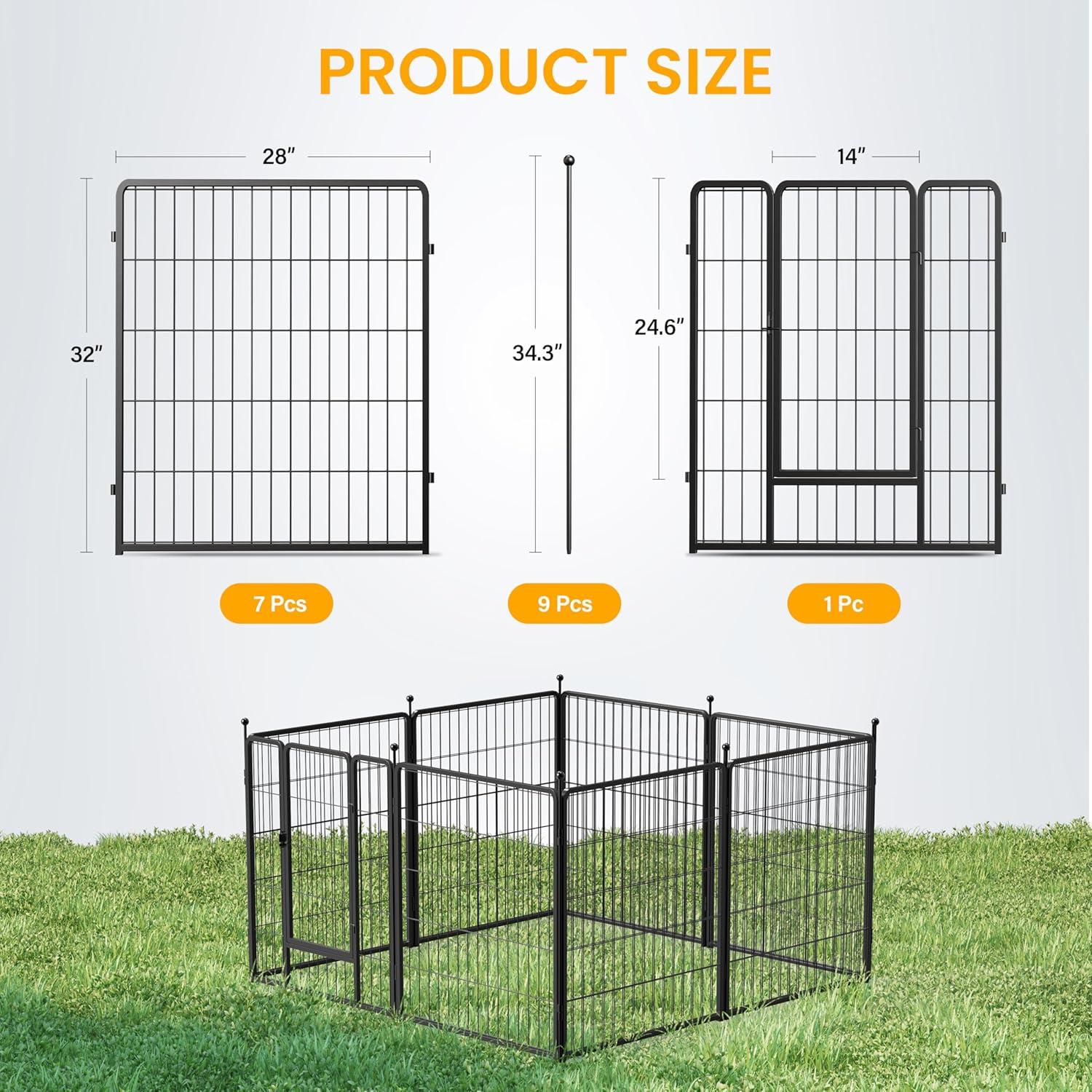 Black Metal 32-Inch 8-Panel Dog Playpen for Small to Medium Dogs