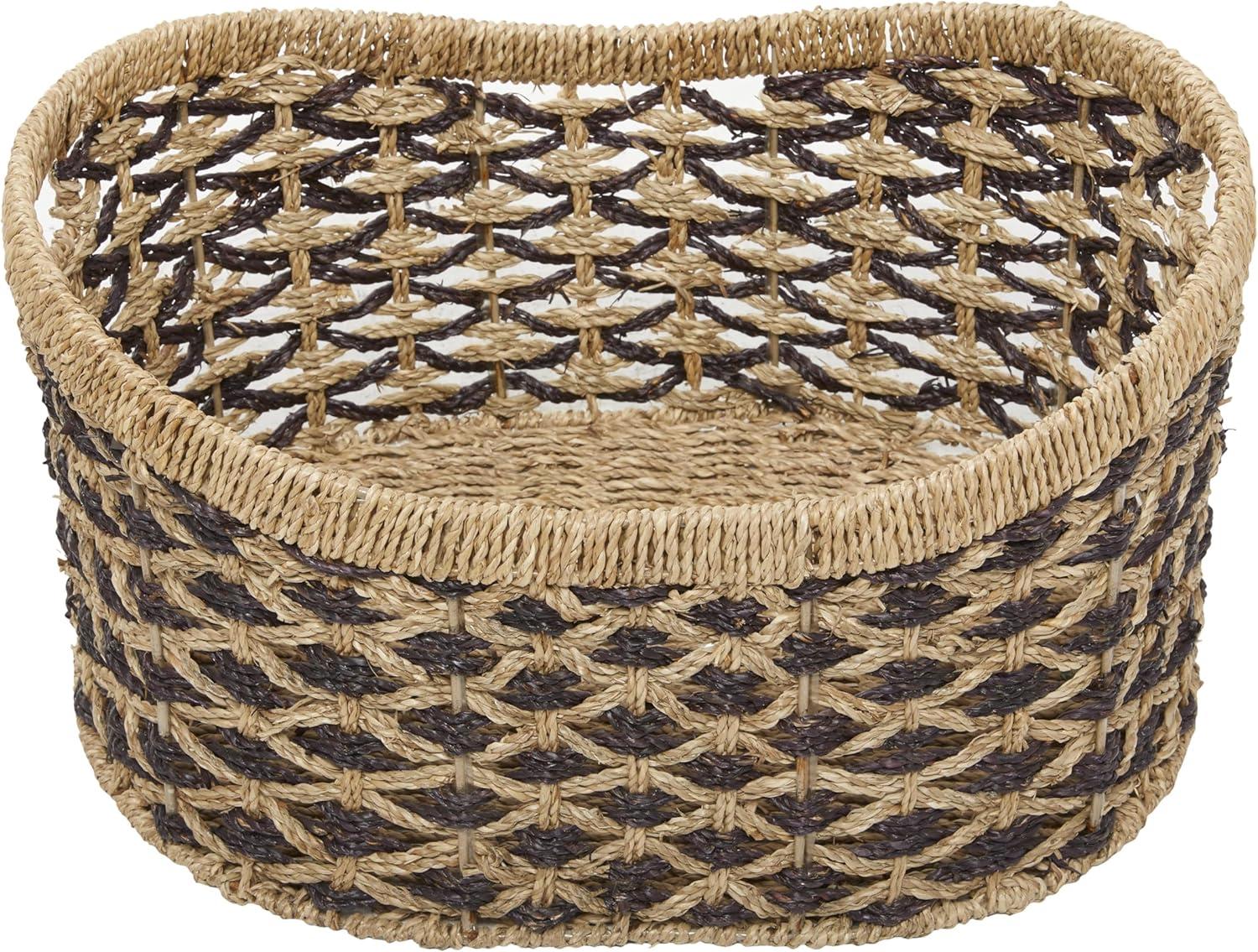 DecMode 10", 9"H Brown Seagrass Handmade Two Toned Storage Basket with Handles, 2-Pieces