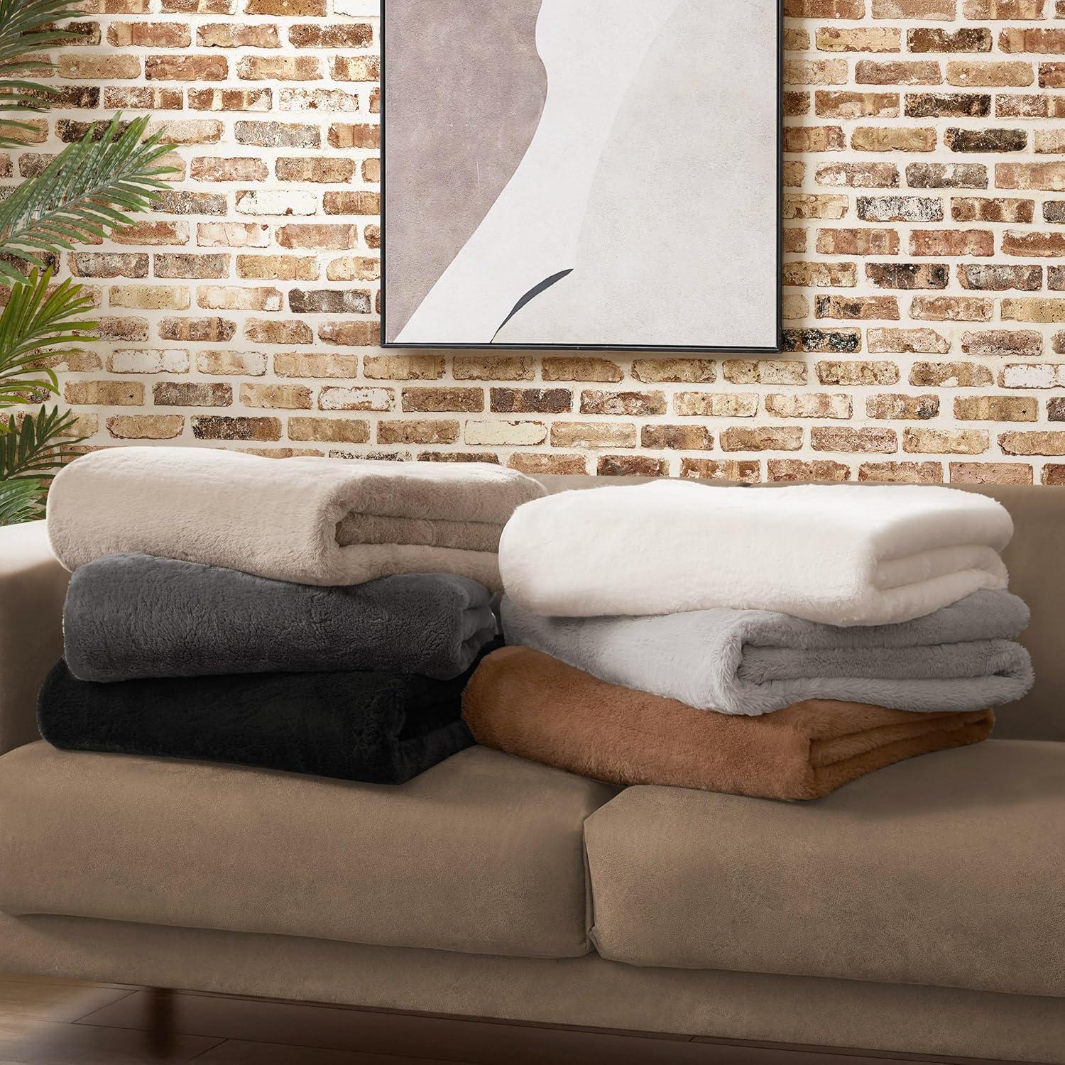 Lucky Brand Reversible Solid Rabbit Mink Faux Fur Luxurious & Soft Thow Blankets - 50" x 70"