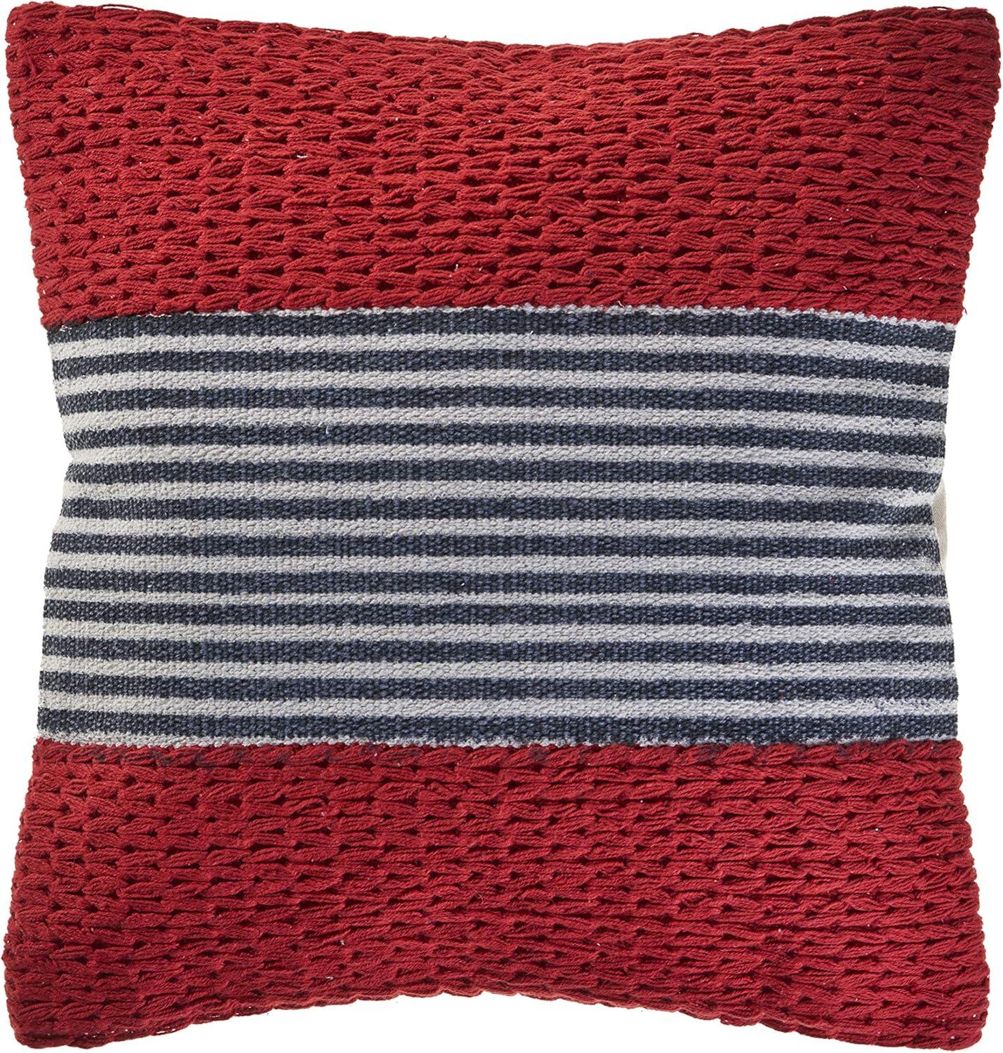 Red and Blue Nautical Striped Square Throw Pillow