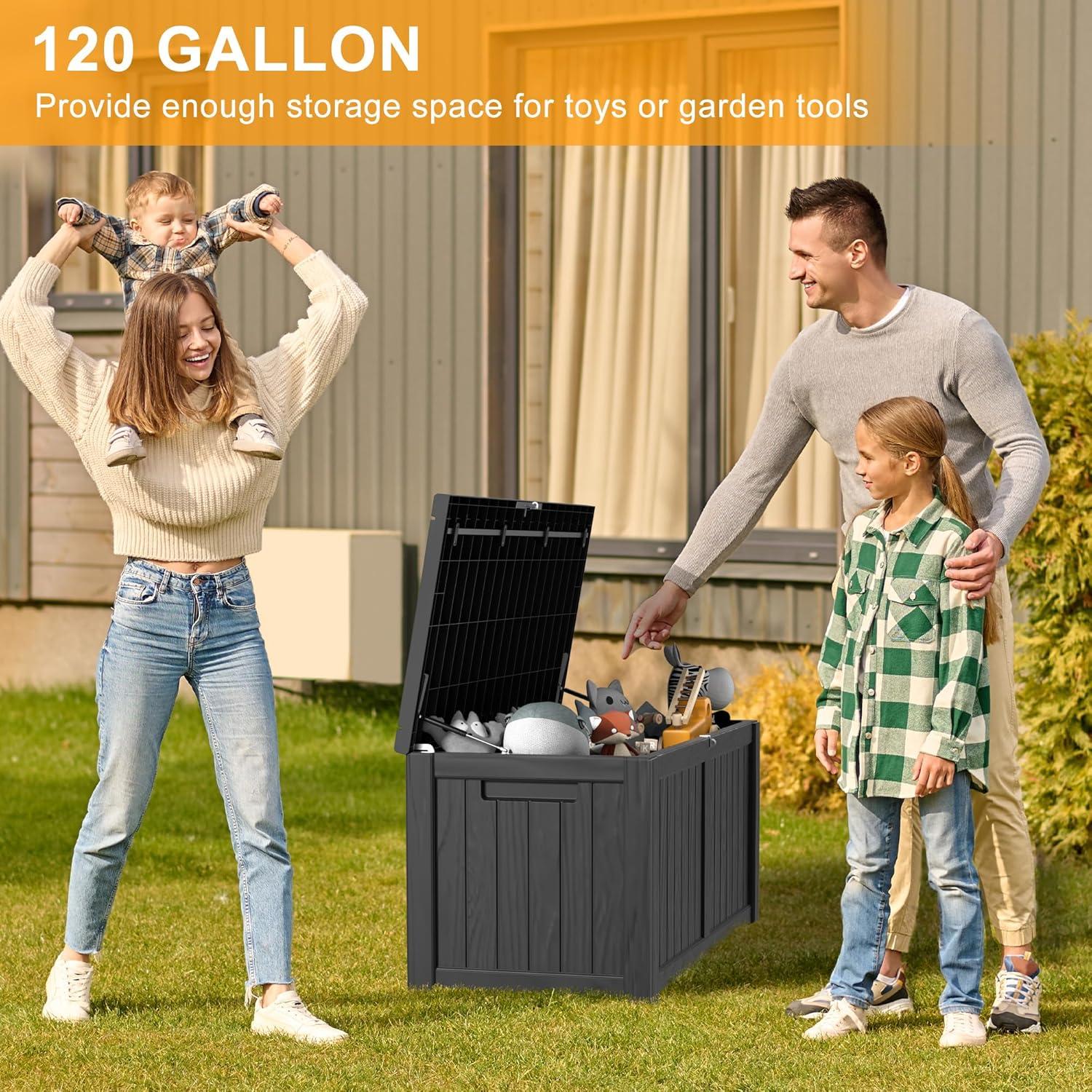 Hokku Designs Waterproof 120 Gallon Large Outdoor Indoor Patio Storage Deck Box , Outside Storage Bin for Cushion Pillows, Towels, Garden Tools