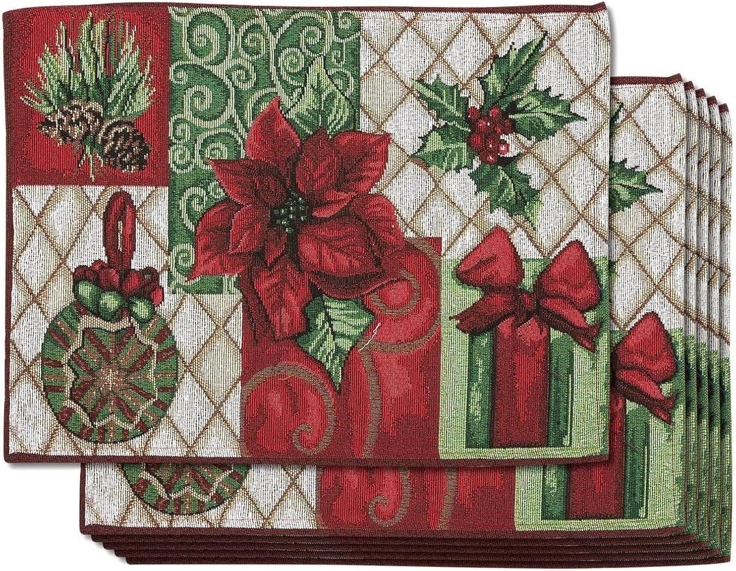 Juvale Cloth Christmas Table Placemats, Set of 6 Holiday Placemats for Xmas Decorations, 13 x 18.5 In