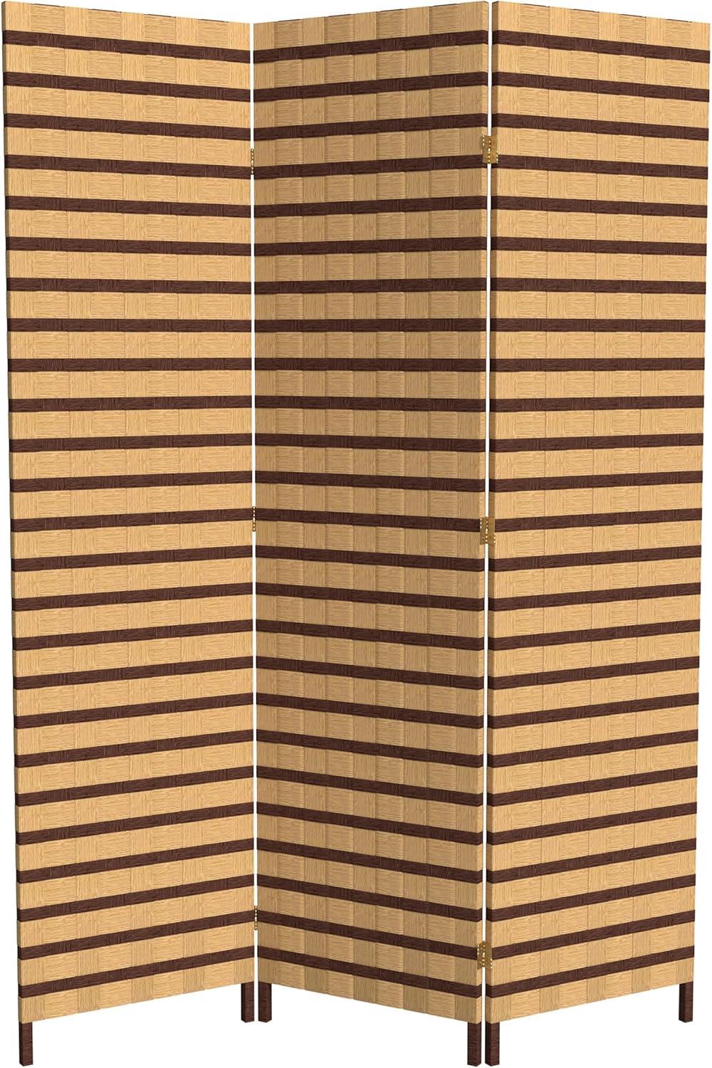 Oriental Furniture 6 ft. Tall Two Tone Natural Fiber Room Divider - 3 Panel