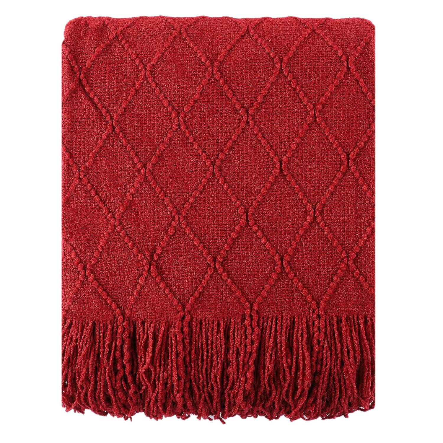 Battilo Dark Red Throw Blanket for Couch, Decorative Red Throws for Sofa Living Room,Housewarming Gifts,Christmas Decor,50"x60"