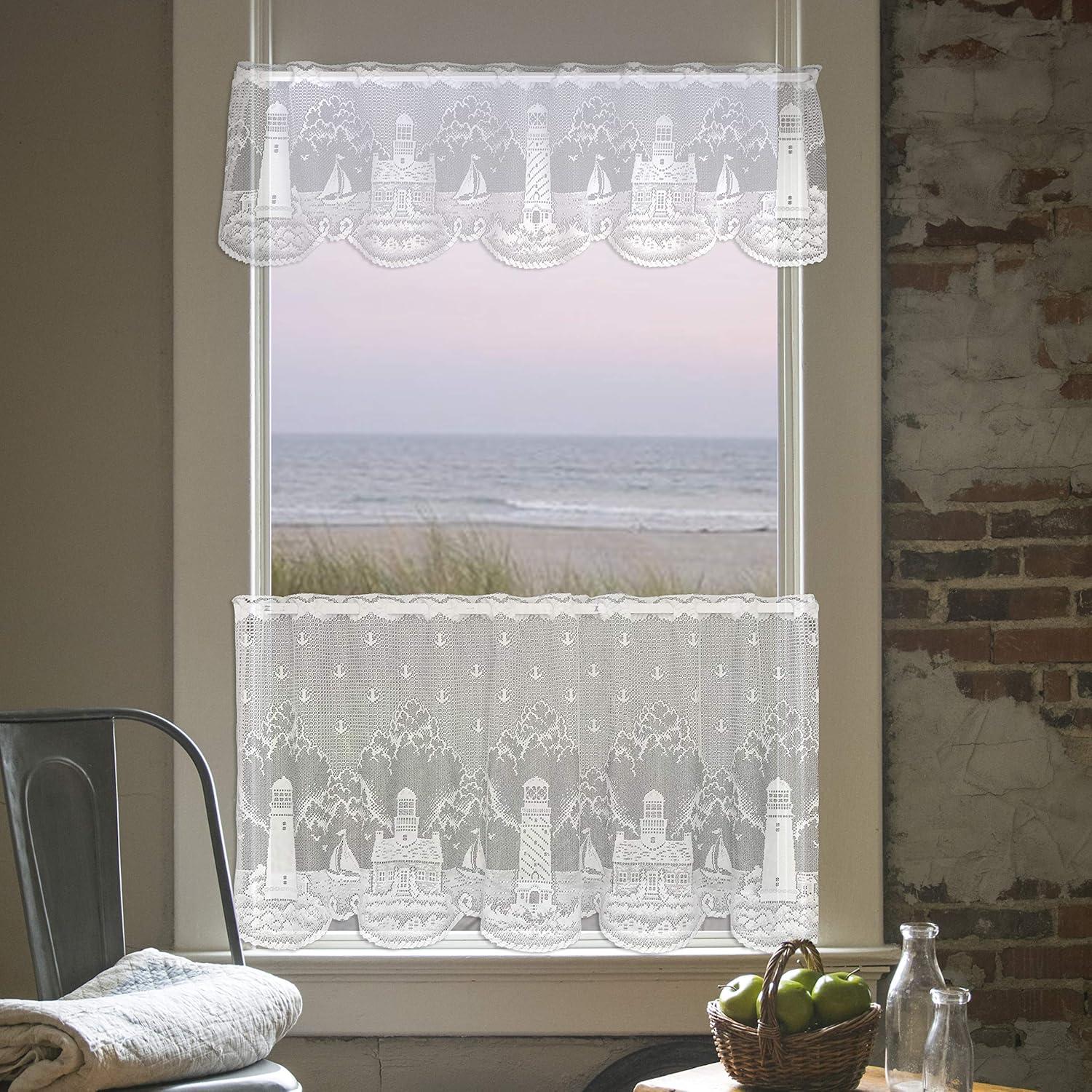 Heritage Lace Lighthouse 60-Inch Wide by 15-Inch Drop Valance, White