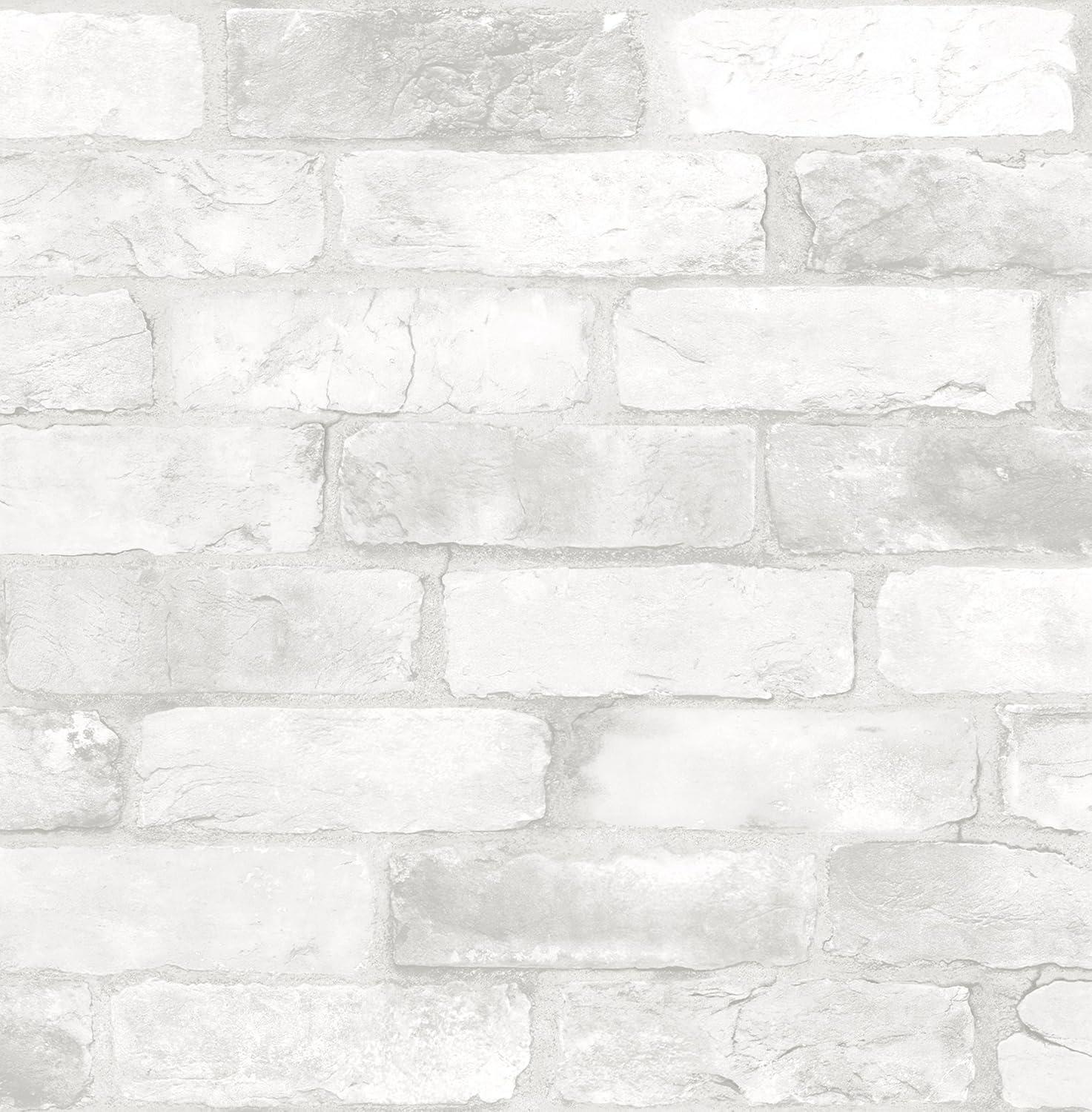 NuWallpaper Loft White Brick Raised Ink Vinyl Peel And Stick Wallpaper, 216-in by 20.5-in, 30.75 sq. ft.