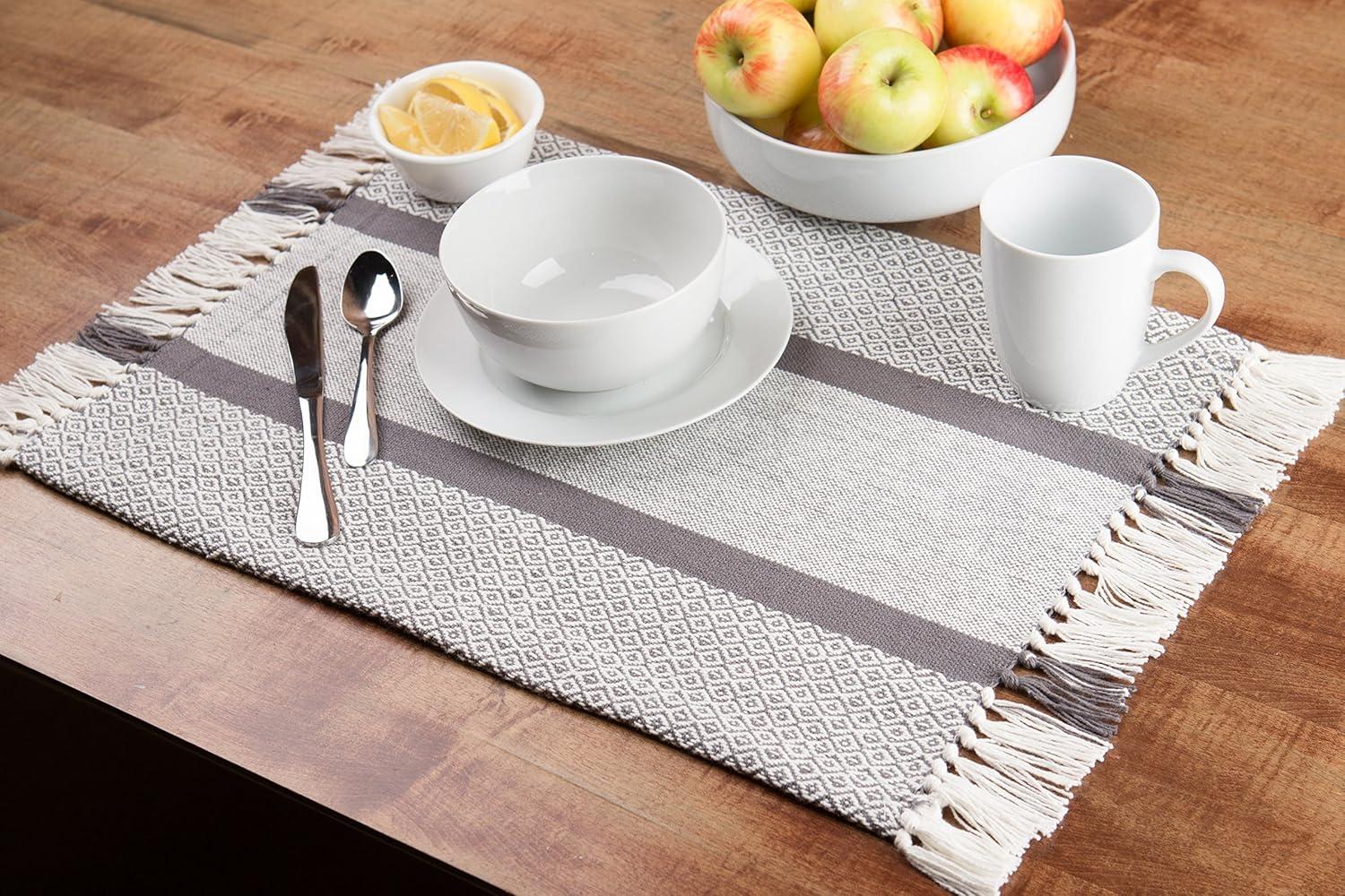 Sticky Toffee Placemats Set of 4, Woven Cotton Cloth Placemat Set, 14x19 in, Gray Boho Place Mats for Kitchen or Dining Table